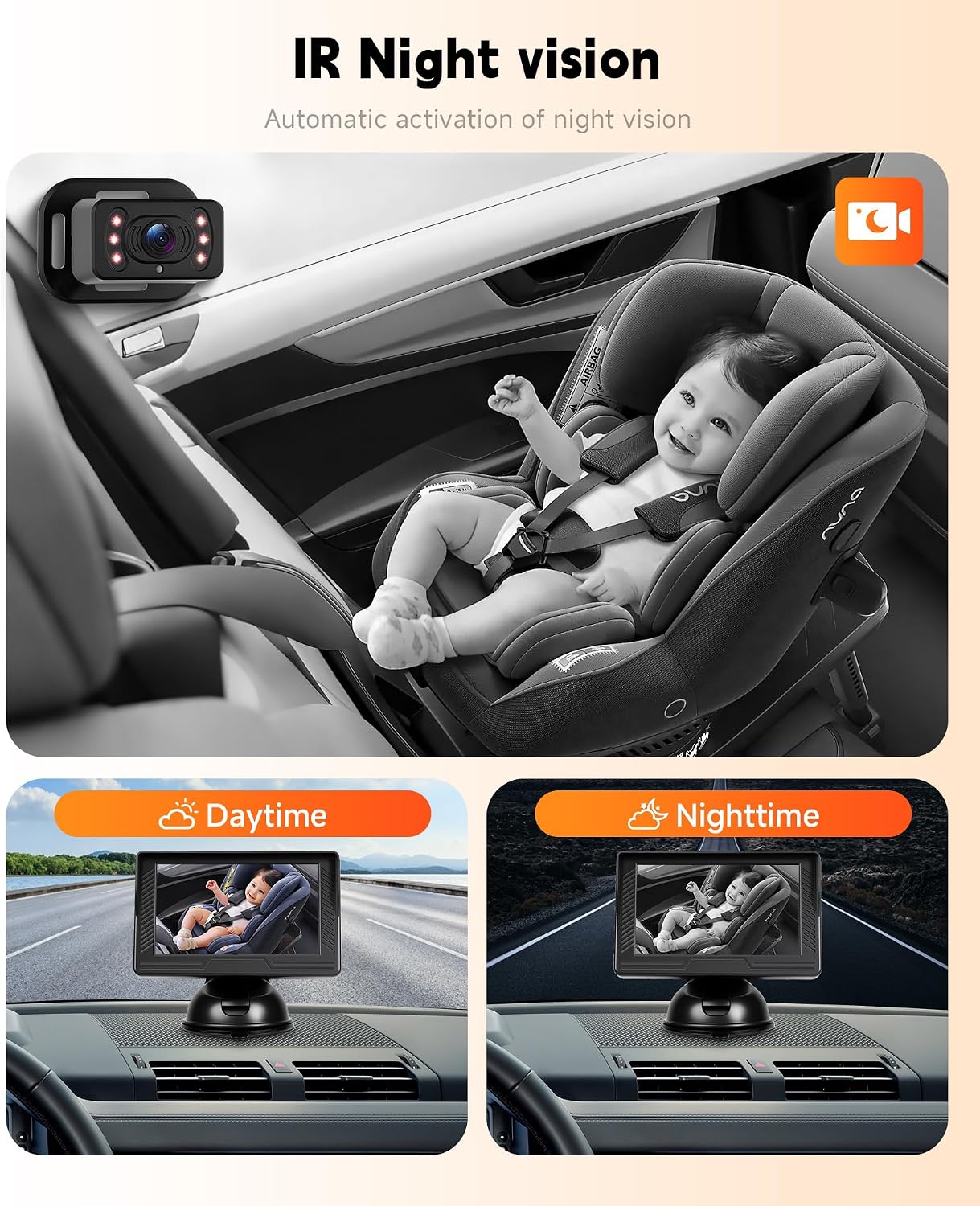 Thumbnail 3 de Rimoody Baby Car Camera for Backseat – 4.3” HD Display Monitor with 360° Adjustability