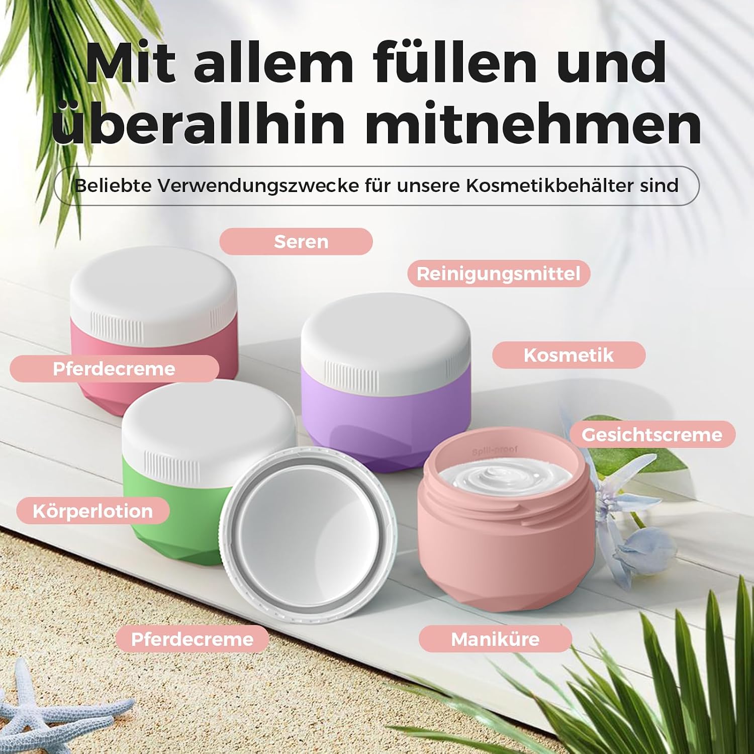 Detalle de WLEAD Cremetiegel zum Befüllen – 4 Stück, 30 ml Silikon Cremedosen mit Klarsichtbeutel