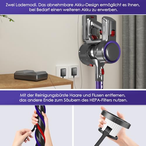 Thumbnail 8 de Authmic Akku-Staubsauger 50000Pa – kabellos mit Touchscreen, HEPA H13, 50 Min Laufzeit, Anti-Tangle Bürste