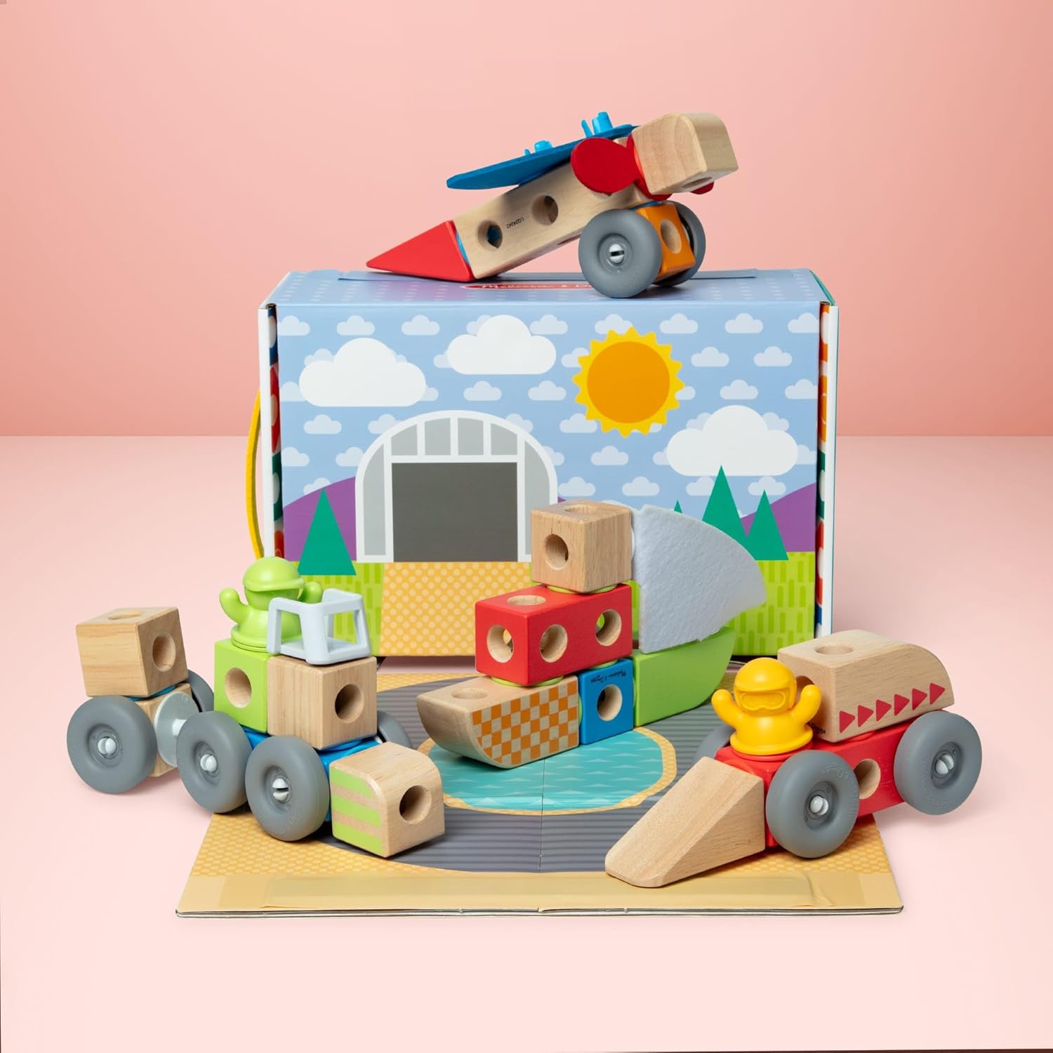 Detalle de Melissa & Doug Blockables Fahrzeuge Bauset (54-teilig) mit Holzbausteinen für Kinder ab 2 Jahren