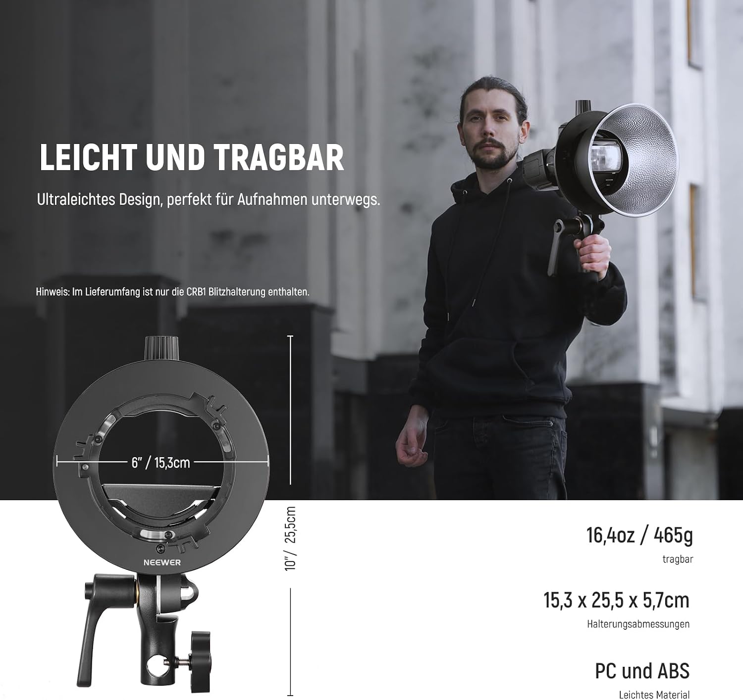 Thumbnail 6 de NEEWER CRB1 S Speedlite-Halterung mit Bowens-Mount und Schirmloch (Typ S) für Studio- und Portrait-Blitz
