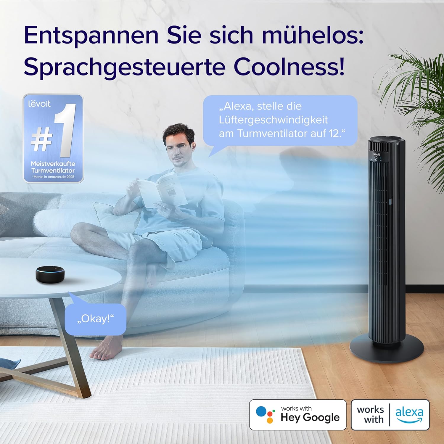 Thumbnail 1 de Levoit Smart APP Turmventilator – leiser Turmventilator für Schlafzimmer, 4 Modi, 12 Stufen, App & Alexa