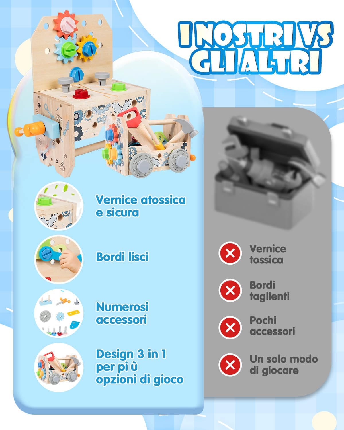 Detalle de Onalix Set Attrezzi in Legno Montessori 50 pezzi per bambini 🧩
