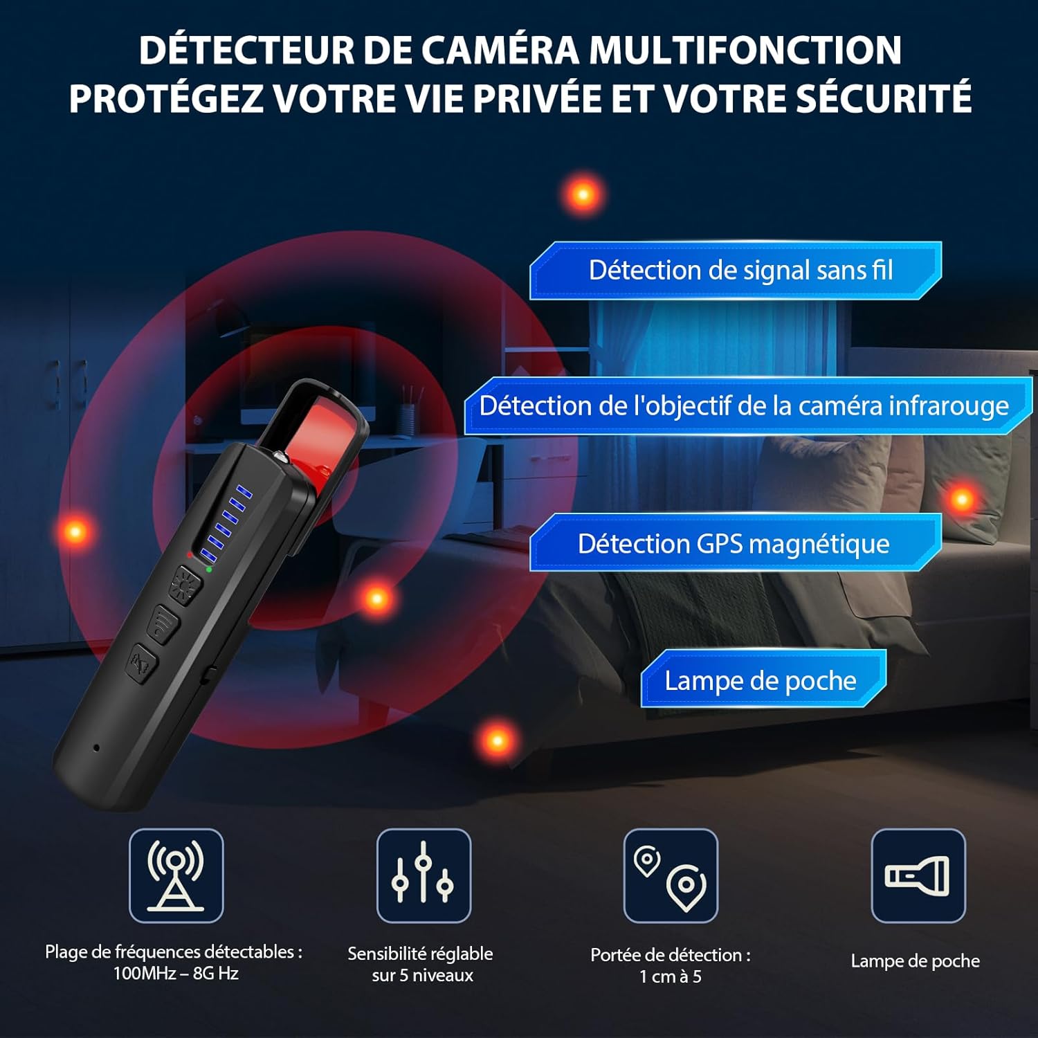 Thumbnail 1 de Koilboane Détecteur de Caméra et Micro Espion — Détecteur GPS Voiture et RF portable