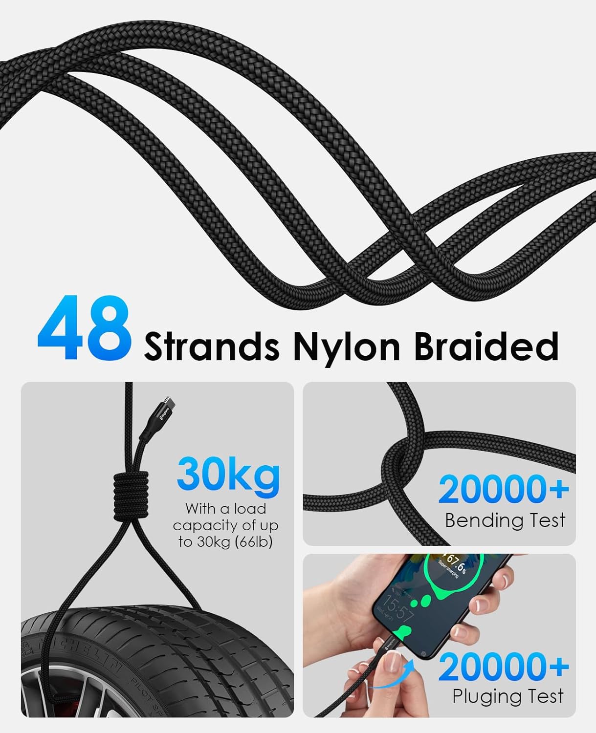 Thumbnail 4 de Magtame Magnetic USB A/C to Type C Cable (1m) – Coiled braided fast charging cord for USB‑C devices