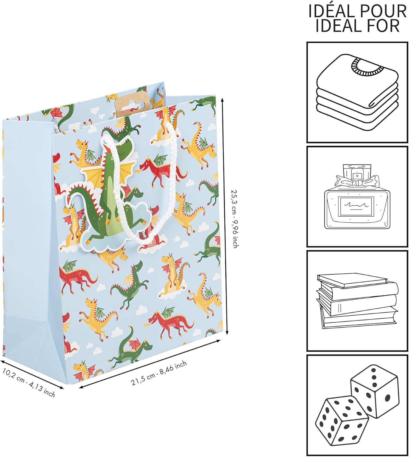 Thumbnail 2 de Eurowrap 32475-3Cpack — Lot de 6 sacs cadeaux enfants Dragons, formats moyens 21,5 x 10,2 x 25,3 cm
