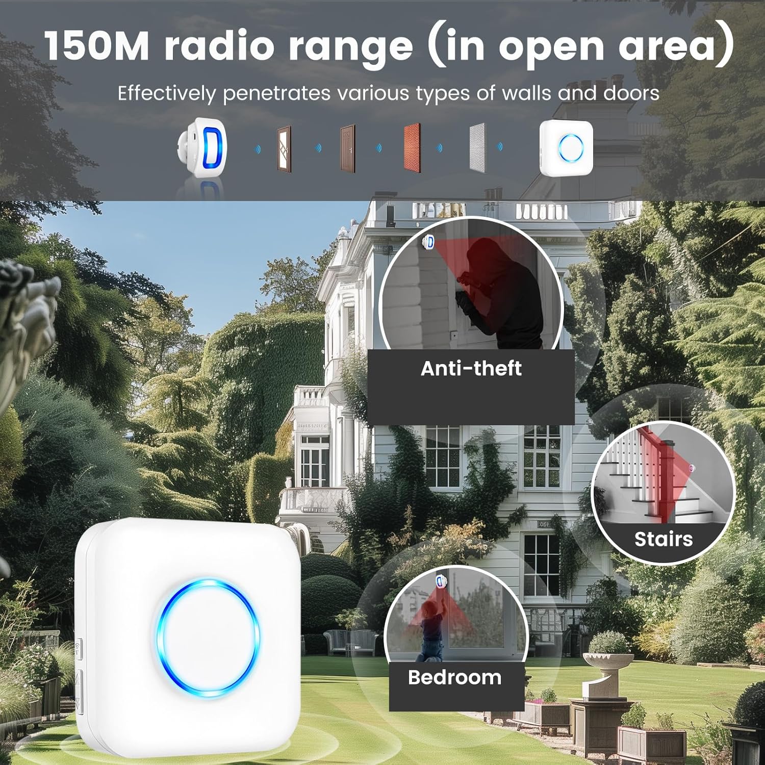 Thumbnail 4 de PIR rilevatore di movimento wireless per allarme domestico (110 dB) con campanello e sensore a infrarossi