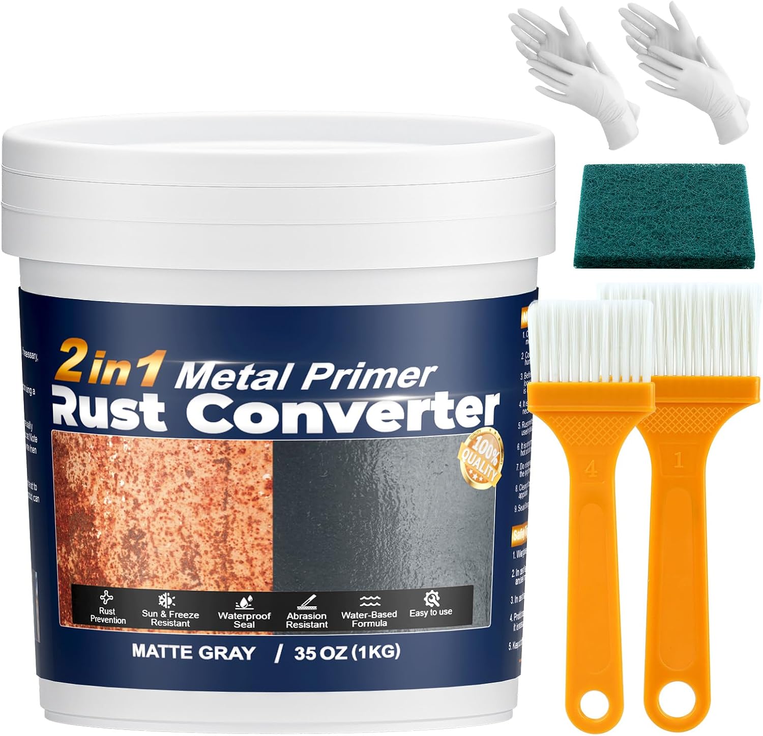 Detalle de SZ-KARIDGE jsq 2-i-1 rostomvandlare och metallgrundfärg, 1 kg, grå