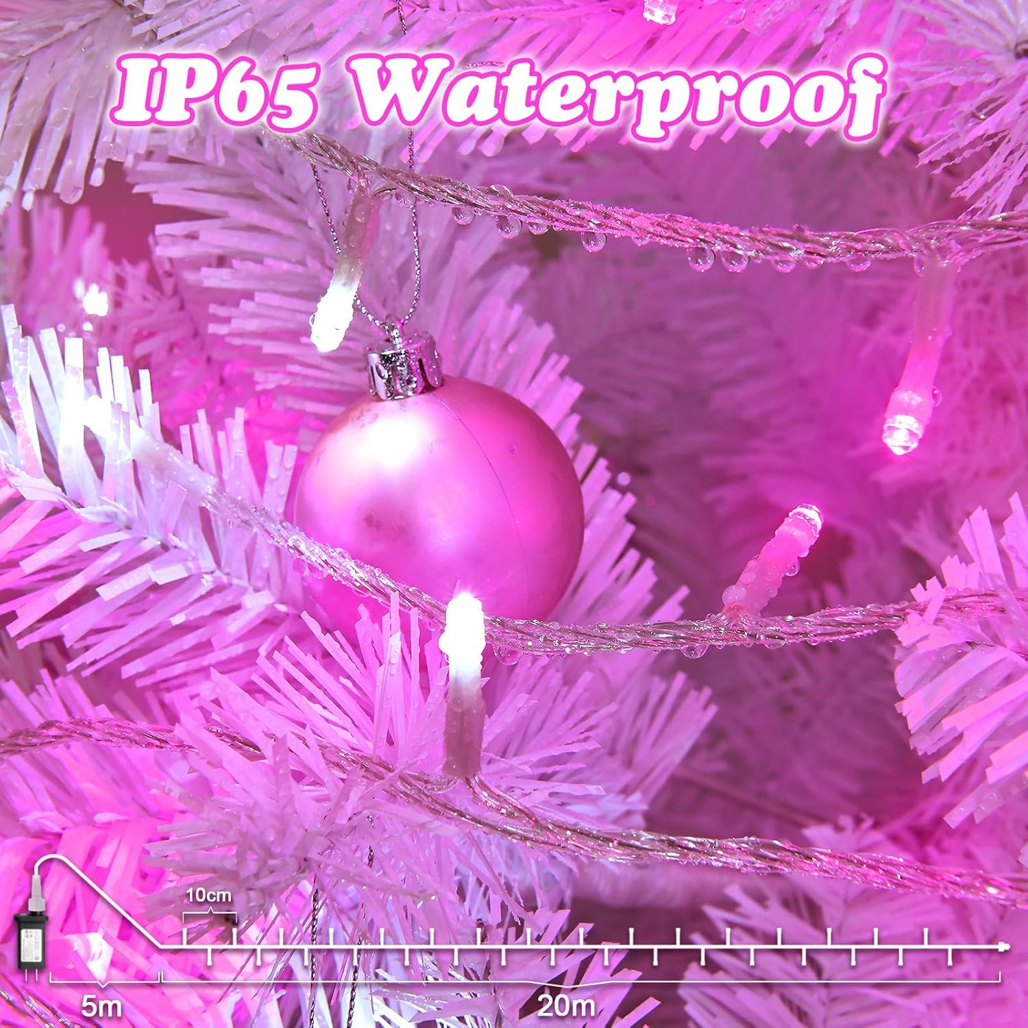 Thumbnail 3 de FFZZKJ Pink Christmas Lights 200 LED fairy lights with timer (IP44, 20m mains powered)