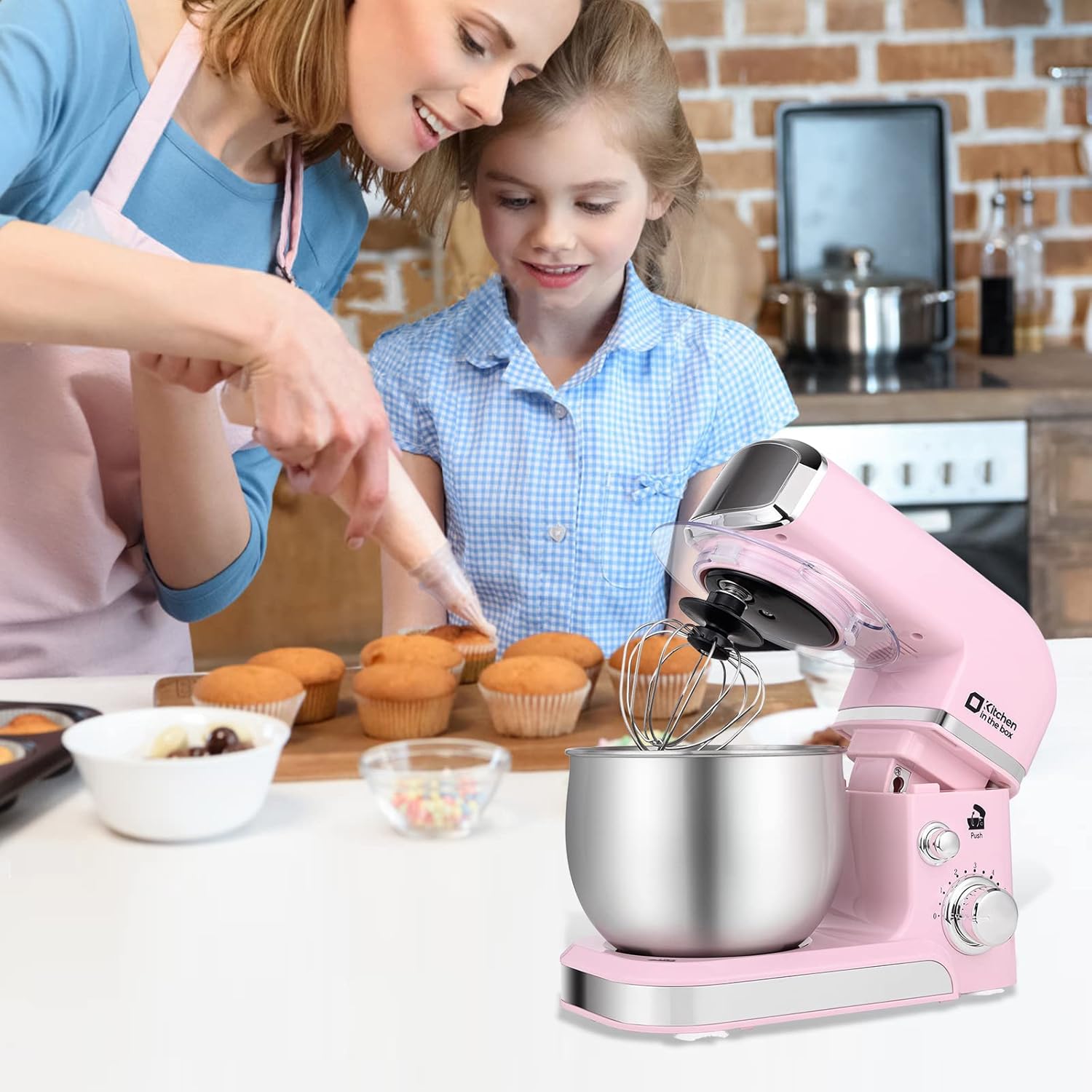 Thumbnail 4 de Kitchen in the box Stand Mixer (3.2Qt) – Compact Electric Food Mixer with 6 Speeds, Tilt-Head, Dough Hook, Whisk, Flat Beater (Pink)