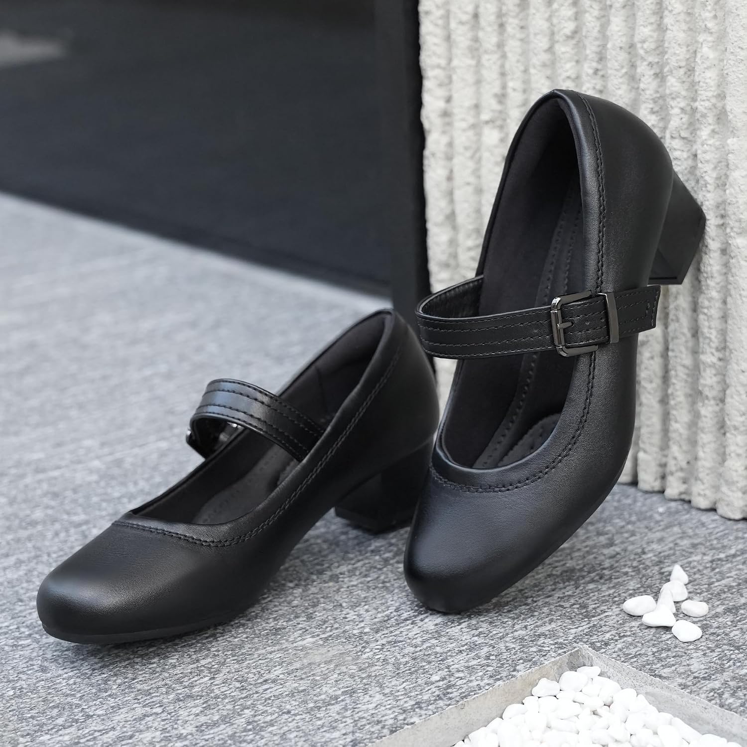 Detalle de Ortho + Rest Damen Mary Janes Pumps für Hallux Valgus – orthopädische Low-Chunky-Heels