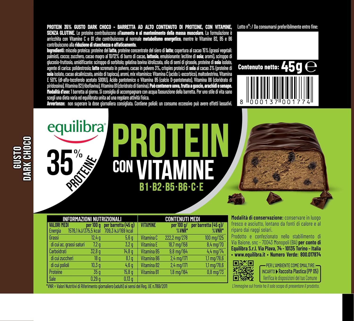 Detalle de Equilibra Barrette Proteiche 24x45g 35% proteine