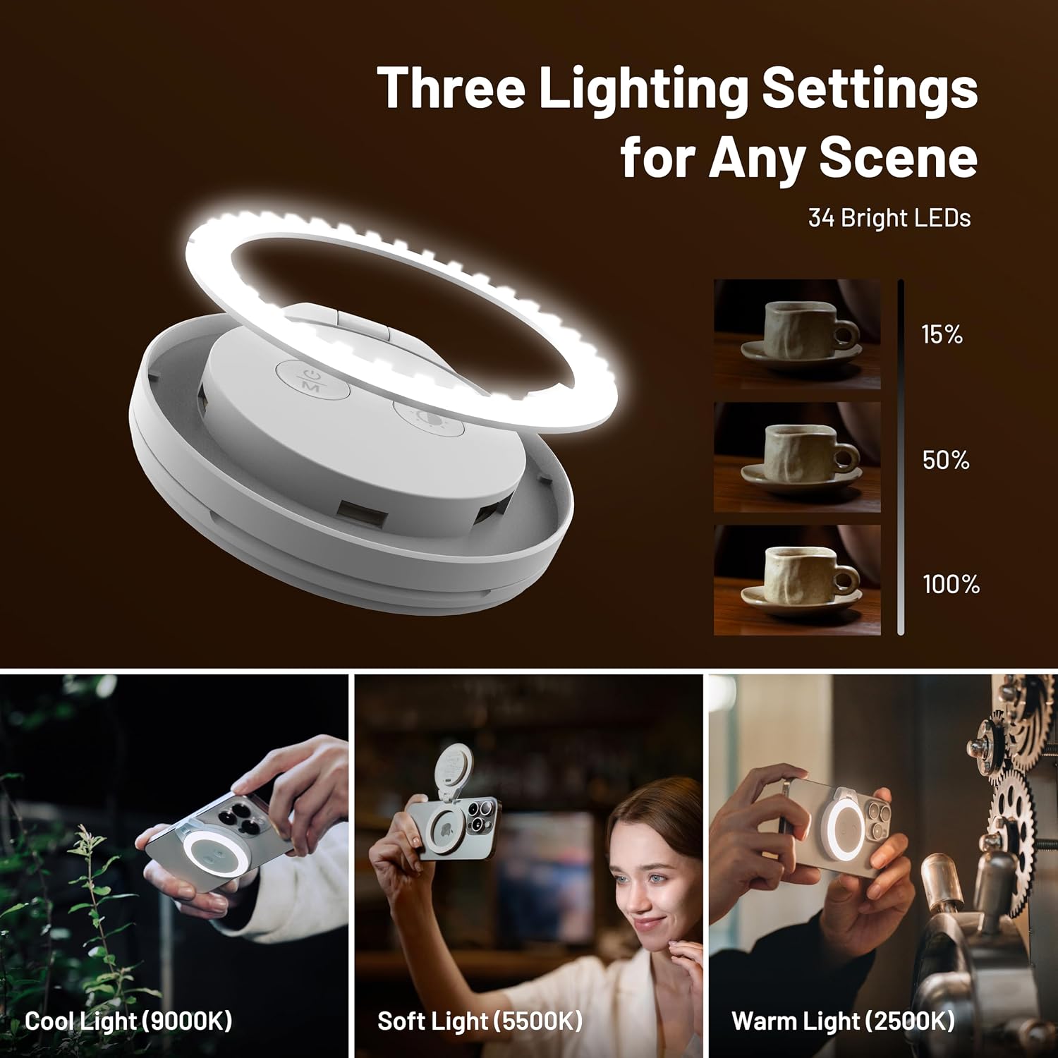 Thumbnail 2 de PGYTECH MagGlow : lampe d’appoint magnétique pour téléphone, anneau LED MagSafe (gris brume)