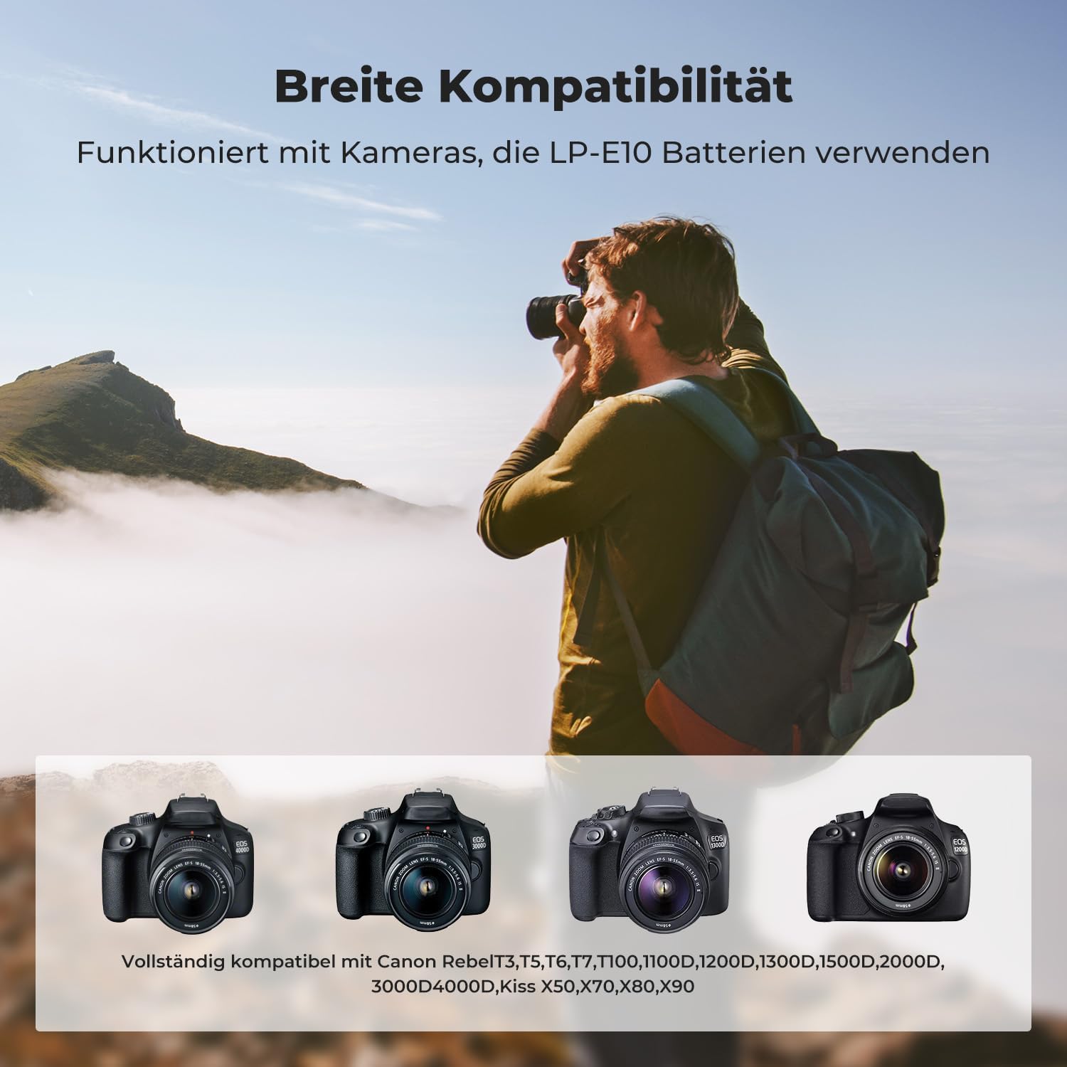 Detalle de K&F CONCEPT LP-E10 Akku 3er-Pack mit LCD-Ladegerät – kompatibel mit Canon EOS Modellen