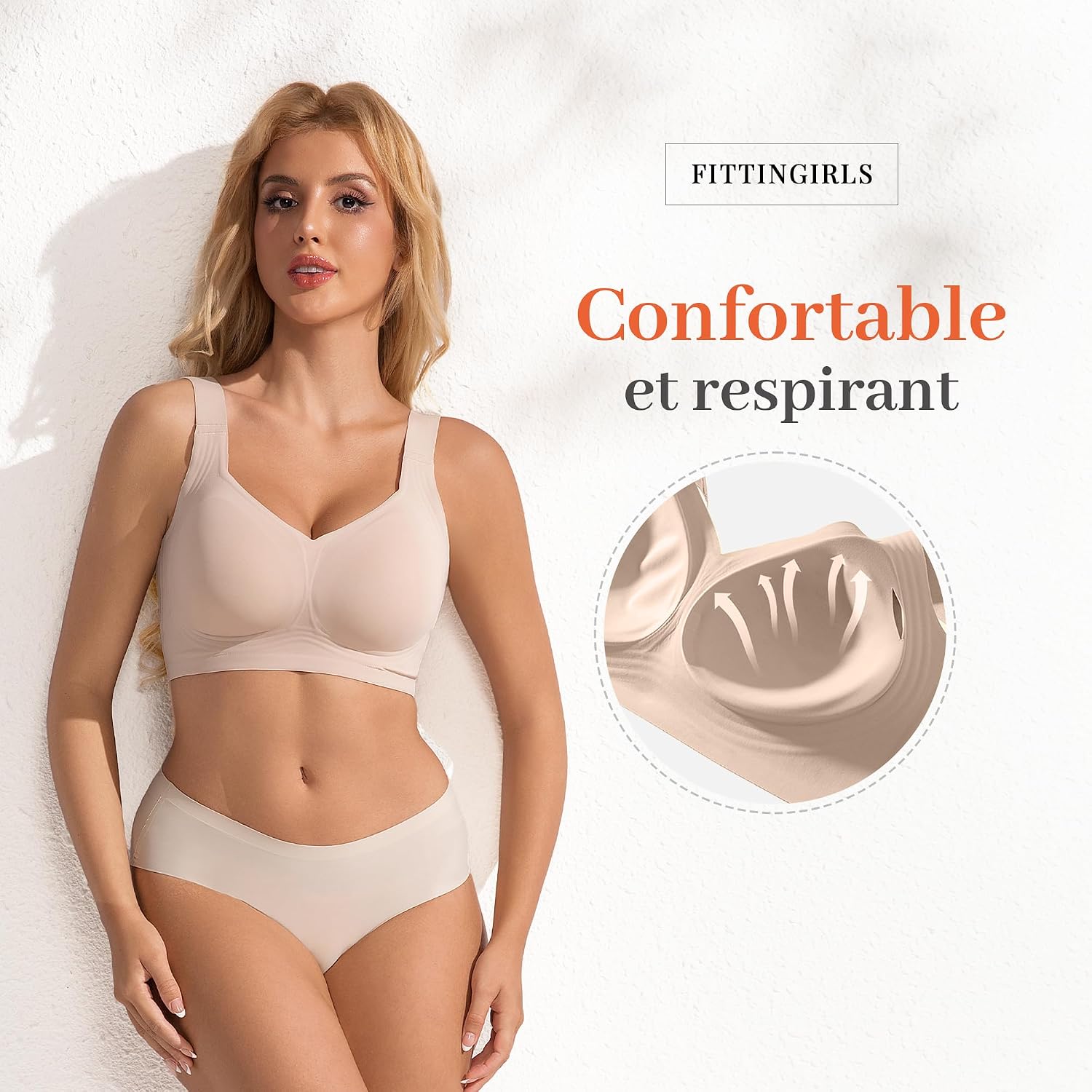 Detalle de Fittingirls draadloze T-shirtbh zonder beugel, naadloos met push-upvulling