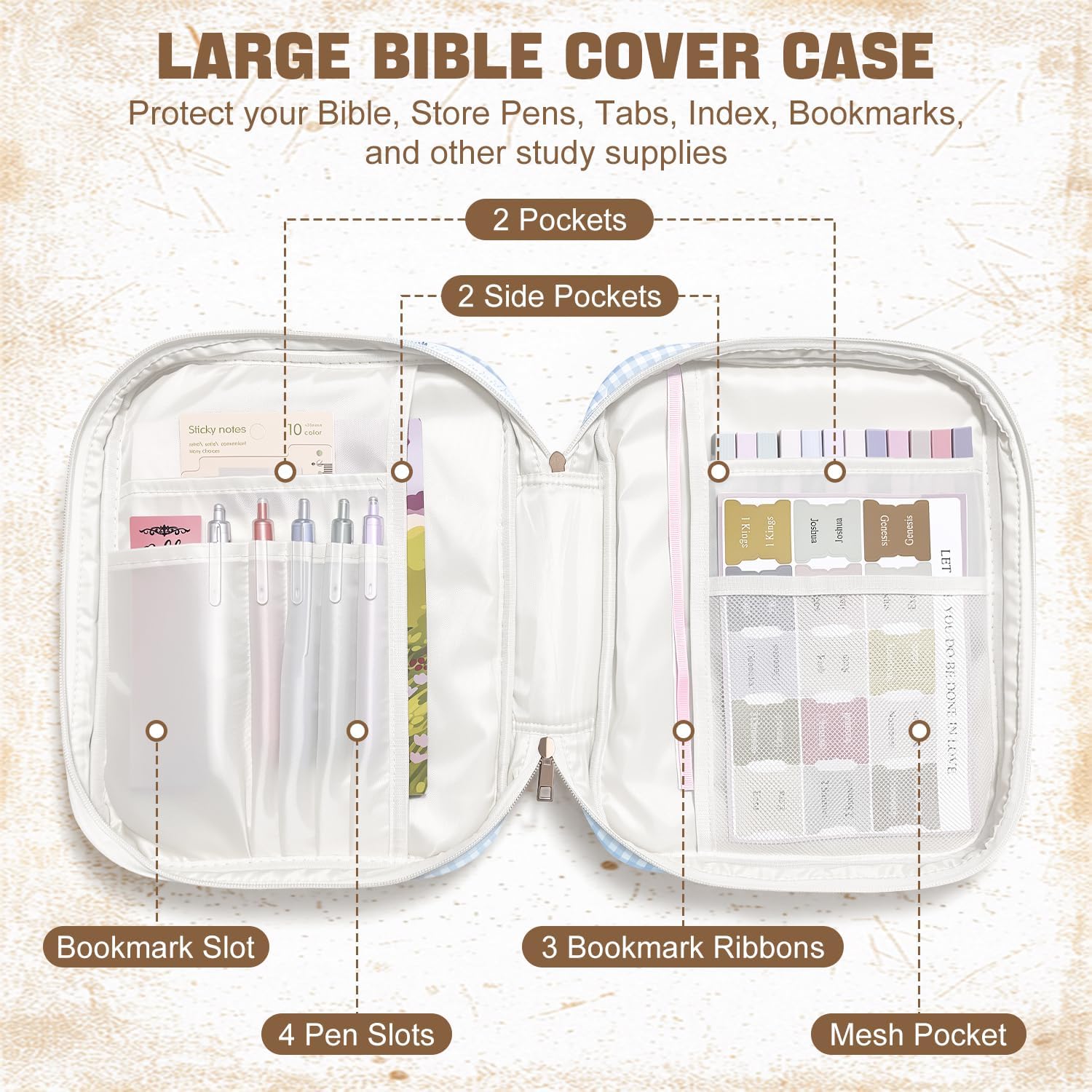 Thumbnail 6 de KOUDGY Purple Patchwork Bible Cover Case, Quilted Cotton with Handles