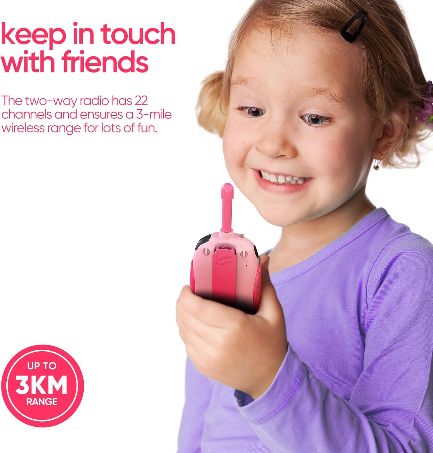 Detalle de HPROMOT Kinder Walkie-Talkies im 3er-Set, aufladbar mit LCD, Taschenlampe, 16 Kanäle