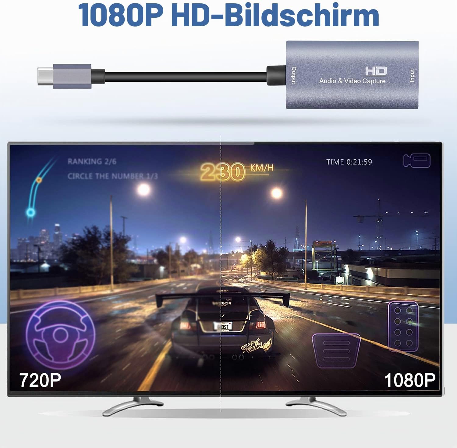 Detalle 2 de Guermok 4K USB 3.0 HDMI Capture Card mit USB‑C Anschluss – 1080P60 / 2K30