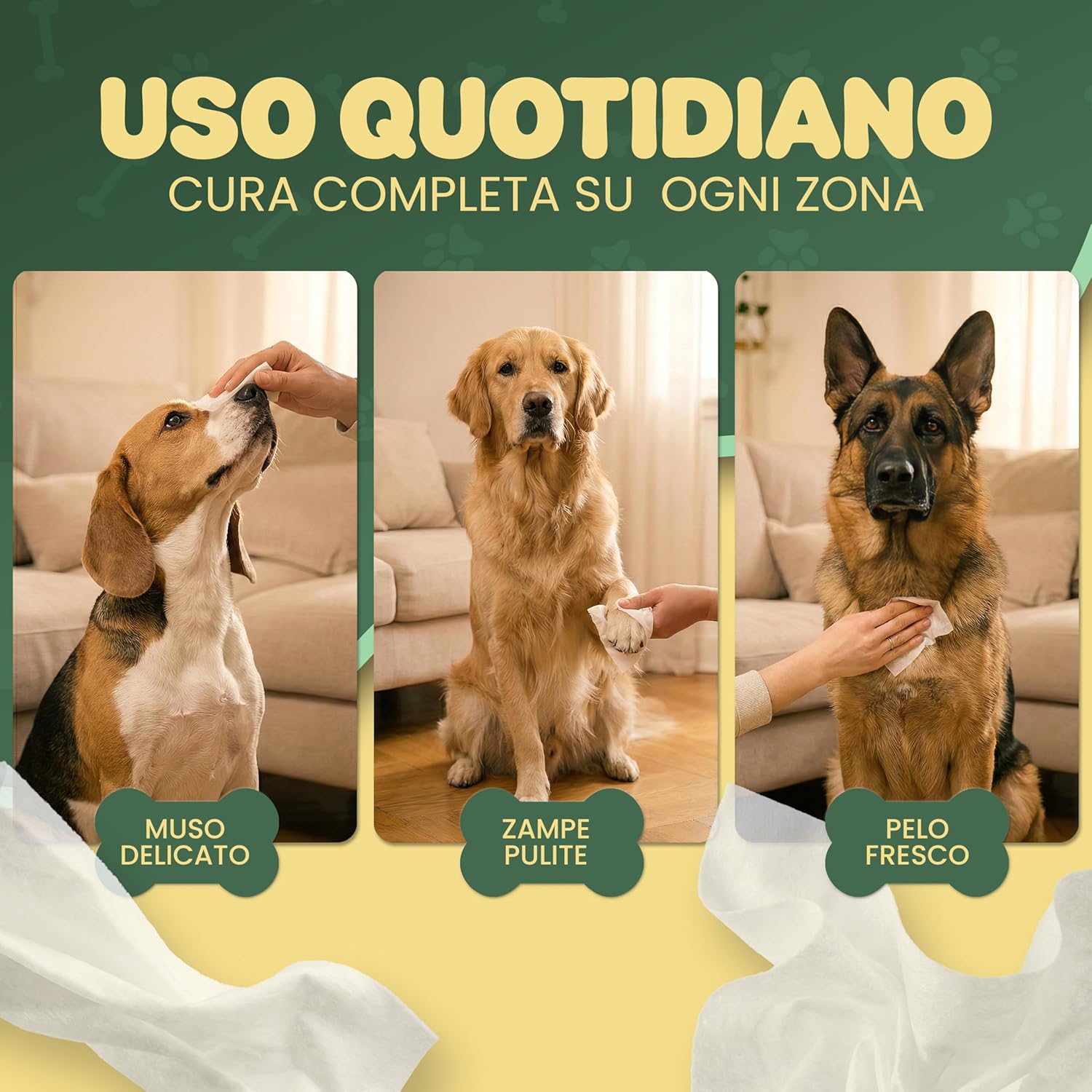 Detalle de Generico Salviette per Cani Senza Profumo e Senza Alcol – Salviette Umidificate per Zampe, Pelo e Muso