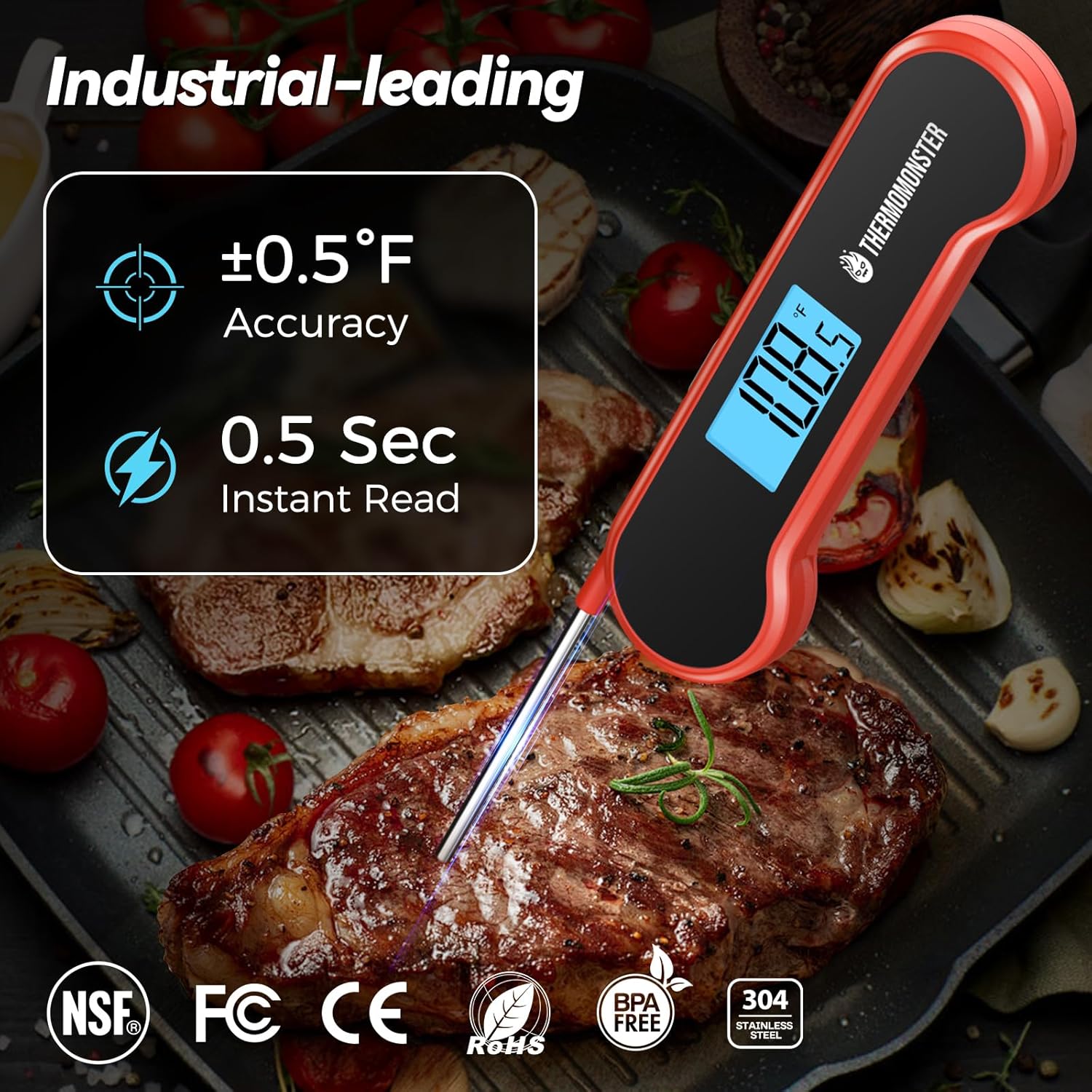 Detalle 2 de 0.5 Sec Instant Read Meat Thermometer ±0.5°F 🍖