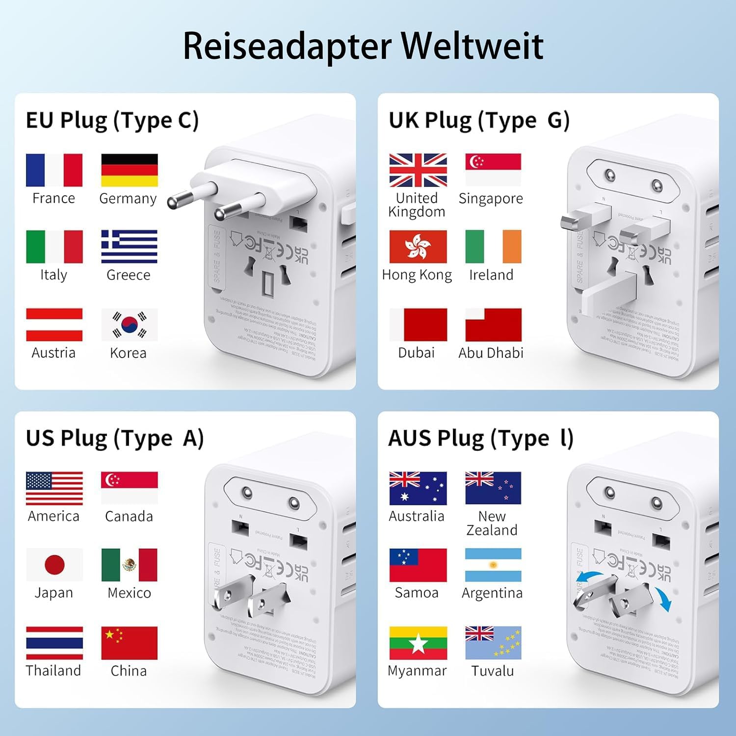 Thumbnail 1 de Universal Reiseadapter 2025 mit 2 USB‑A 2 USB‑C 🌍
