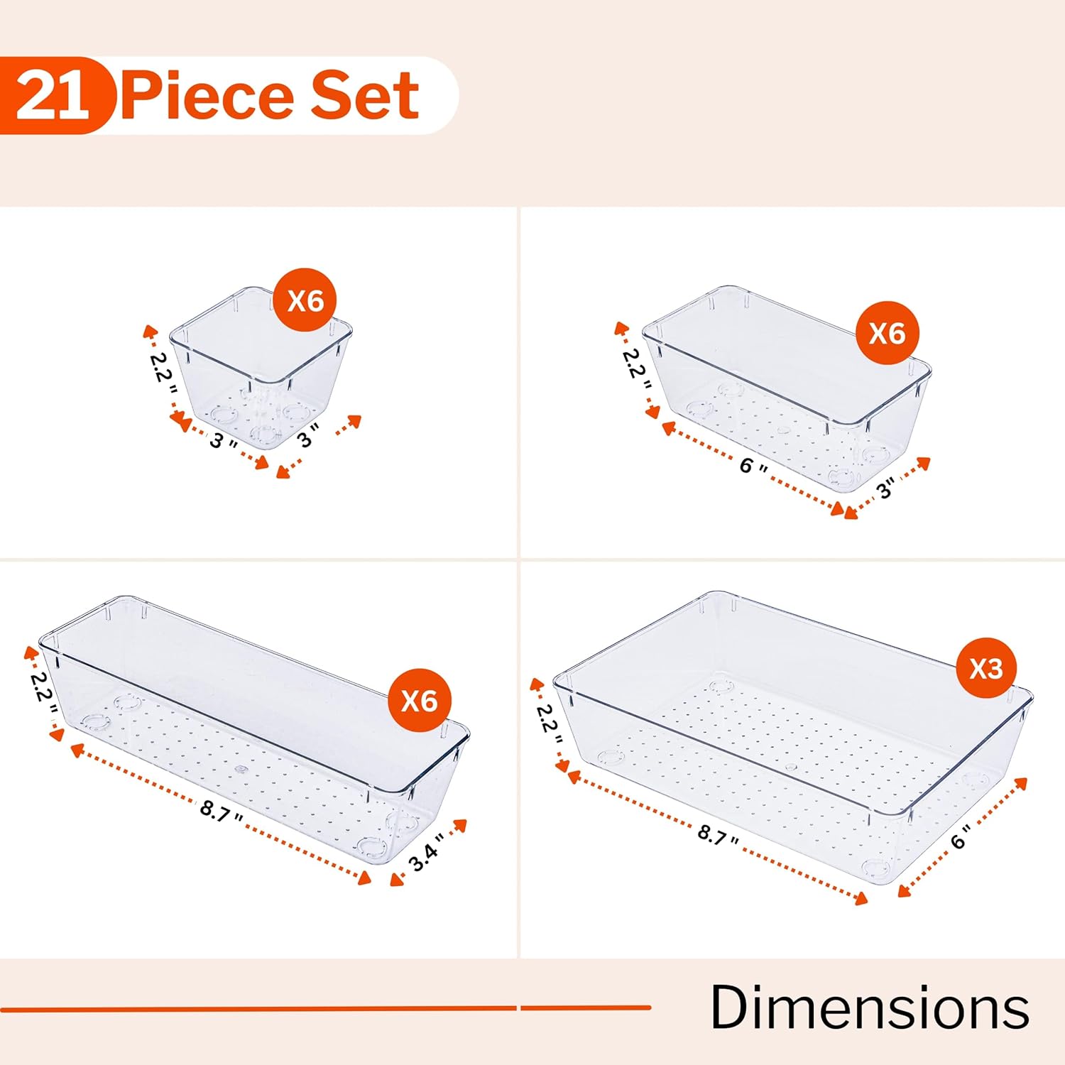Detalle 2 de Stackzy Drawer Organiser Set – Clear 21‑Piece Makeup and Kitchen Drawer Tray Organisation