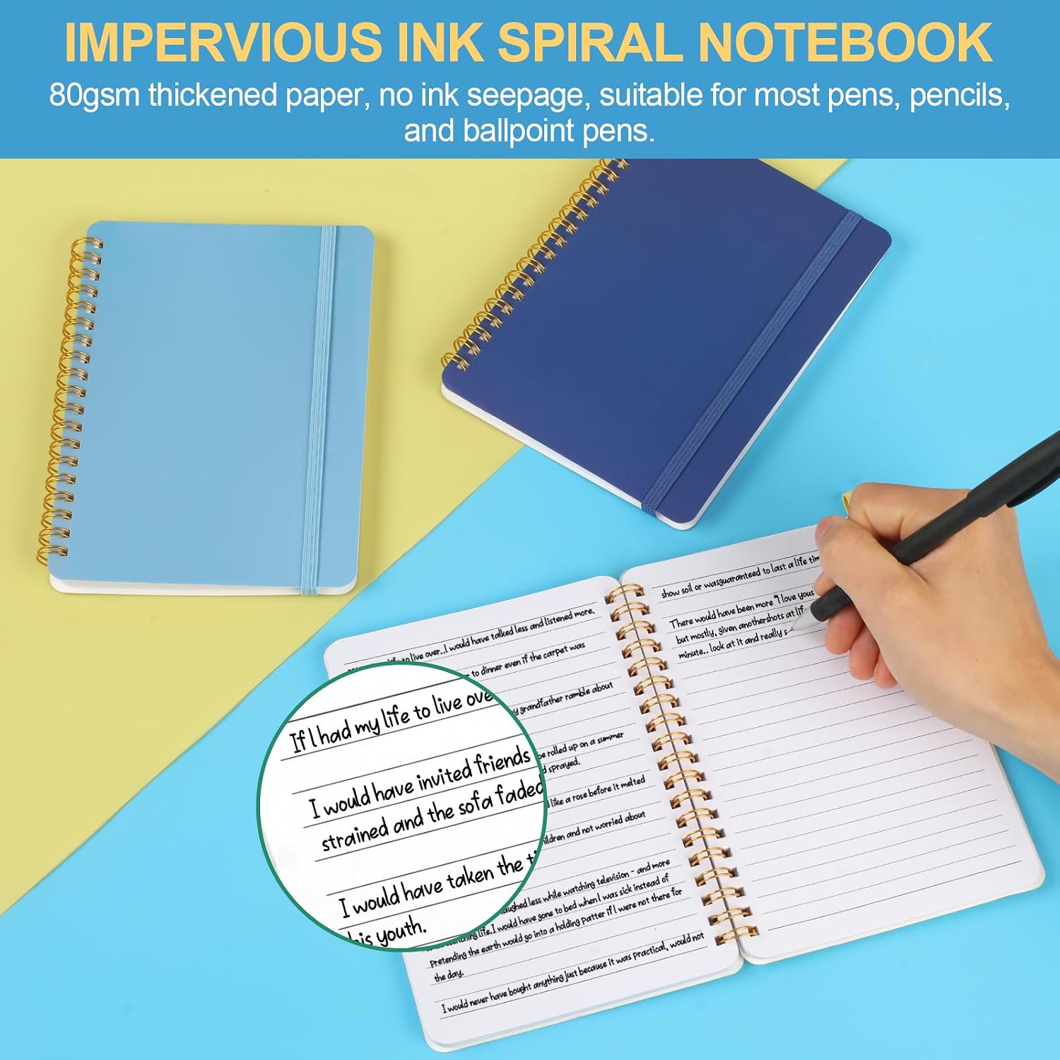 Detalle 2 de Utron 5x7 Spiral Notebooks, 3-Pack with College-Ruled Pages and Elastic Straps