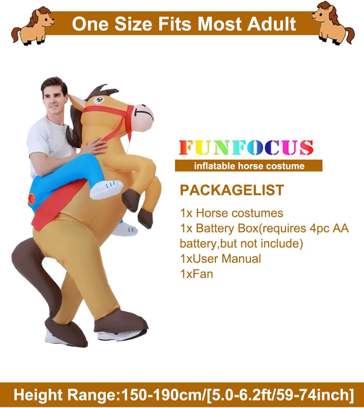 Thumbnail 5 de Bestsight Inflatable Horse Costume for Adults with Fan and Zipper Front