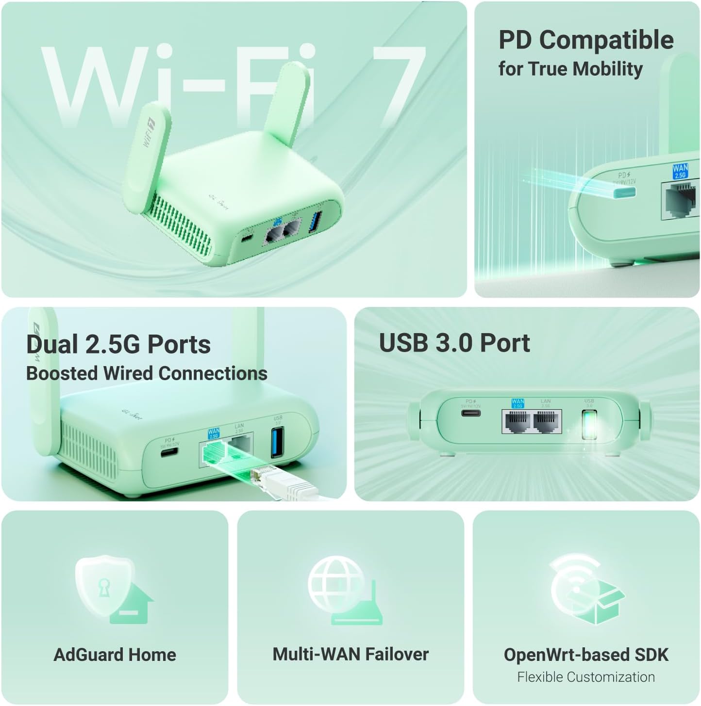 Detalle 2 de GL.iNet GL-MT3600BE Beryl 7 Travel Router 2.5G