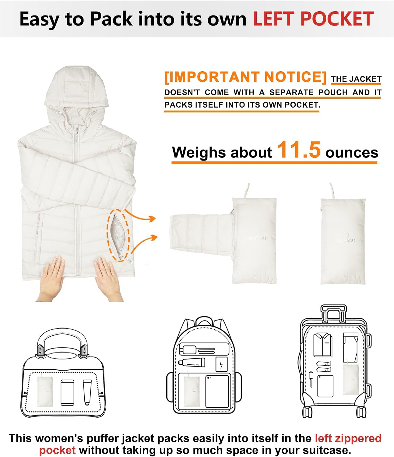 Detalle 2 de Outdoor Ventures Women's Lightweight Puffer Jacket