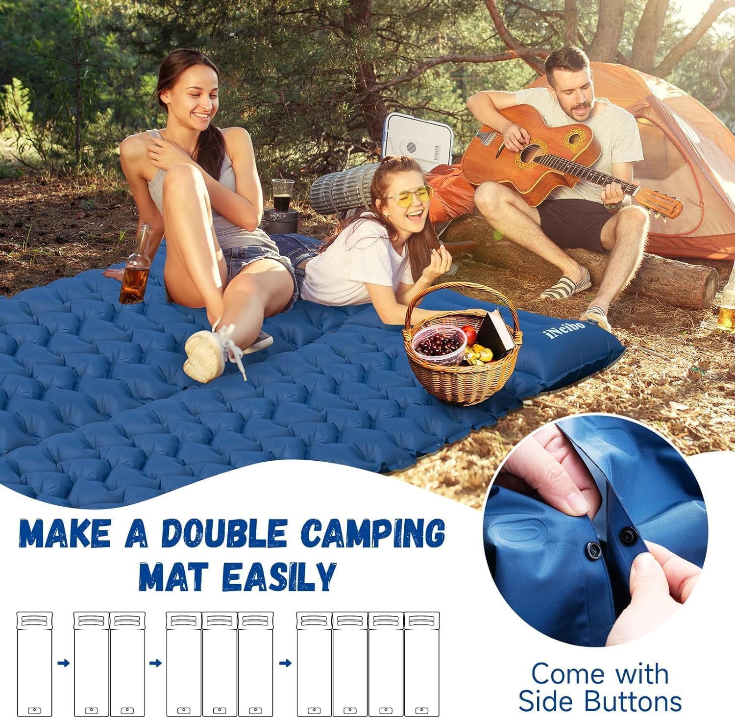 Detalle de iNeibo Sleeping Pad: Inflatable Sleeping Mat with Built-in Foot Pump Pillow for Outdoor Camping