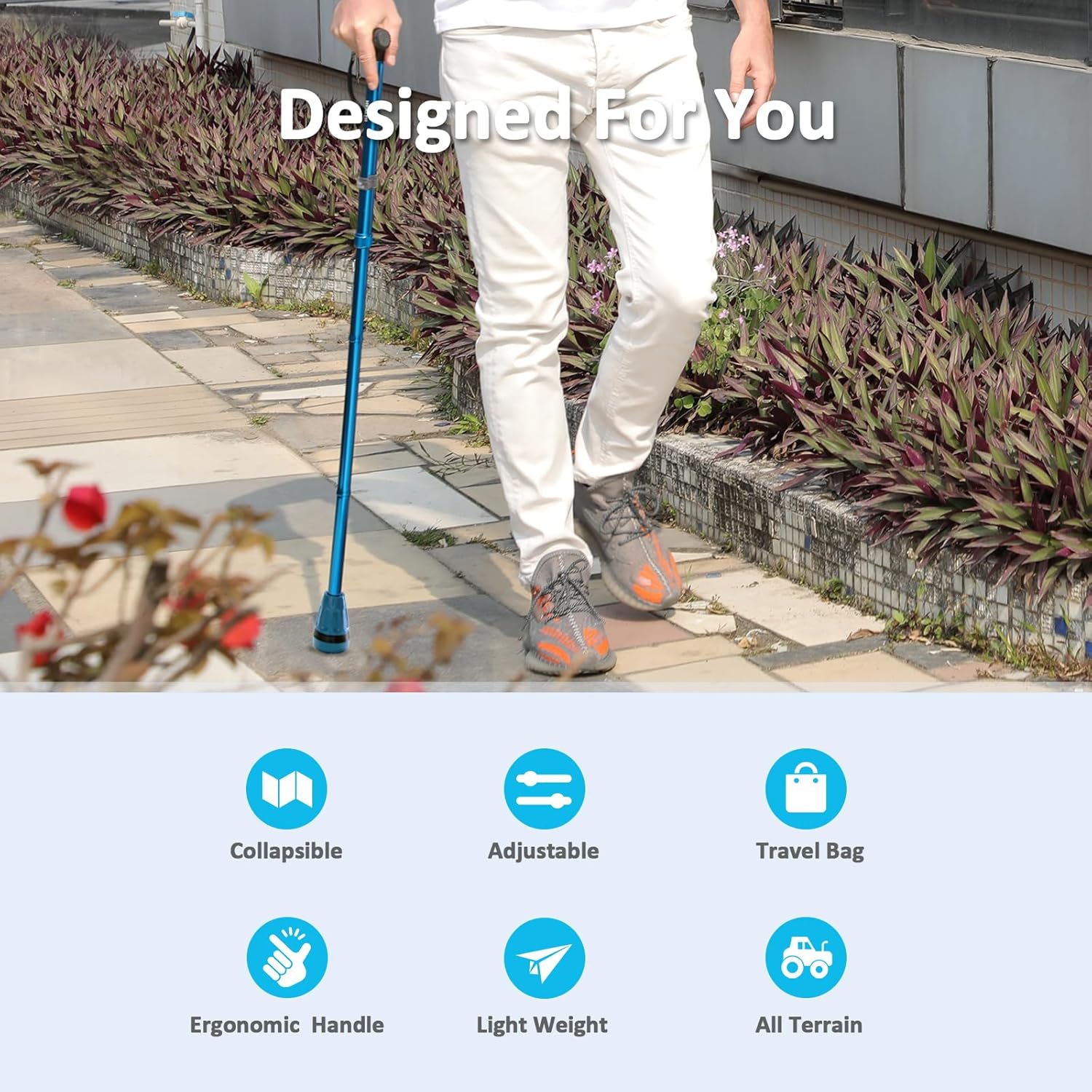 Detalle 2 de HEALTHBAZAAR Canne de marche réglable 78–96 cm 🦯