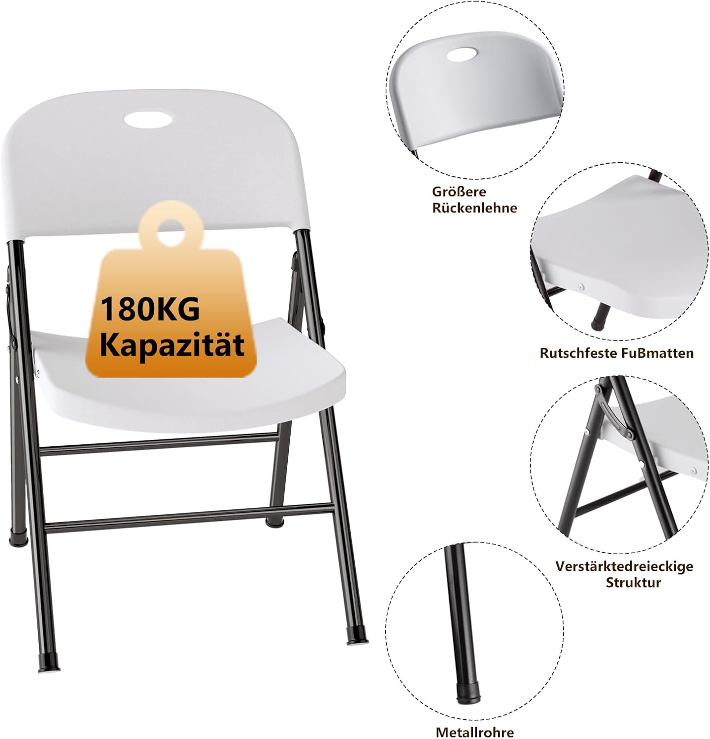 Thumbnail 3 de Klappstühle 4er-Set aus Kunststoff mit stabilem Stahlgestell – komfortable, faltbare Gartenstühle für Indoor & Outdoor