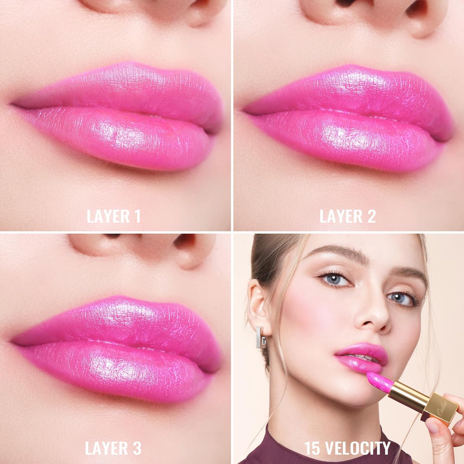 Thumbnail 3 de Oulac Pink Lipstick (Velocity 15) with Metallic 3D Shine