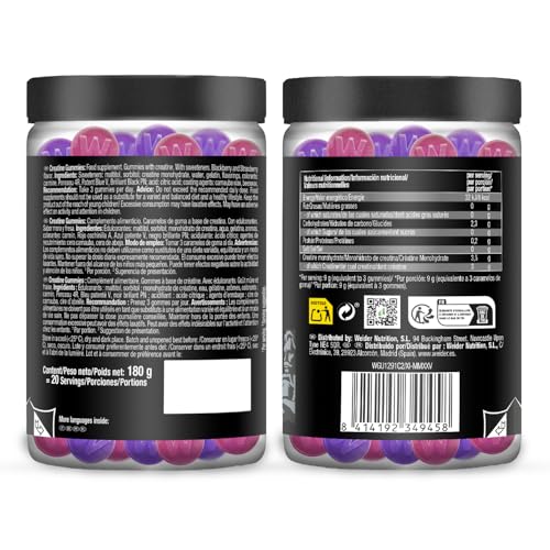 Detalle 2 de Weider Micronized Creatine Gummies, gominolas de creatina 200 MESH Fresa-Mora