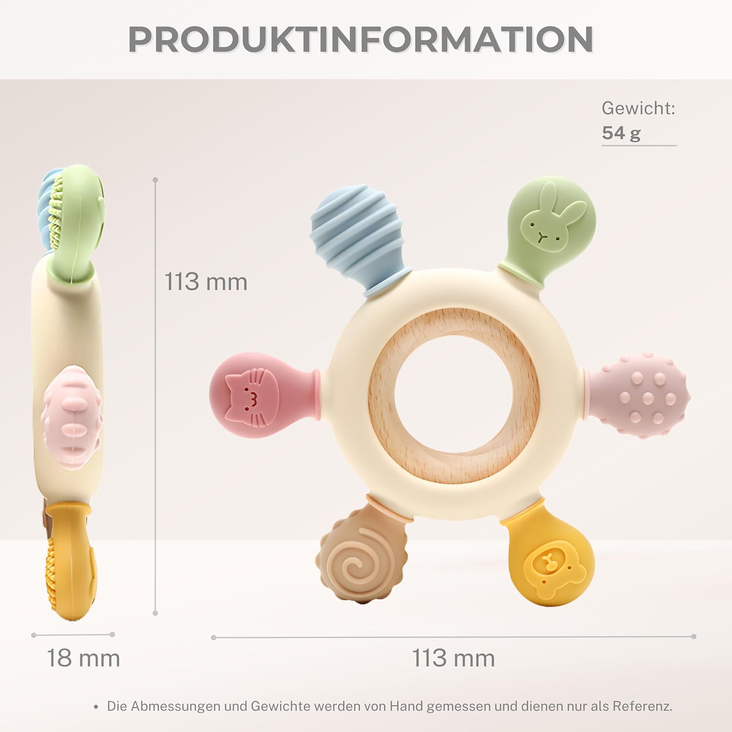 Thumbnail 1 de CAJA Beißring Baby – BPA-freie Zahnungshilfe aus Silikon und FSC-Holz im Tiermotiv