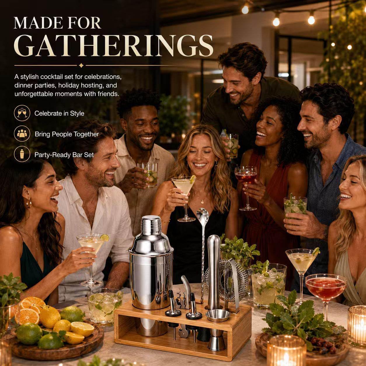 Thumbnail 6 de Cocktail Shaker Set (18/8 Food-Grade Stainless Steel) 10-Piece Martini Shaker Kit with Bamboo Stand