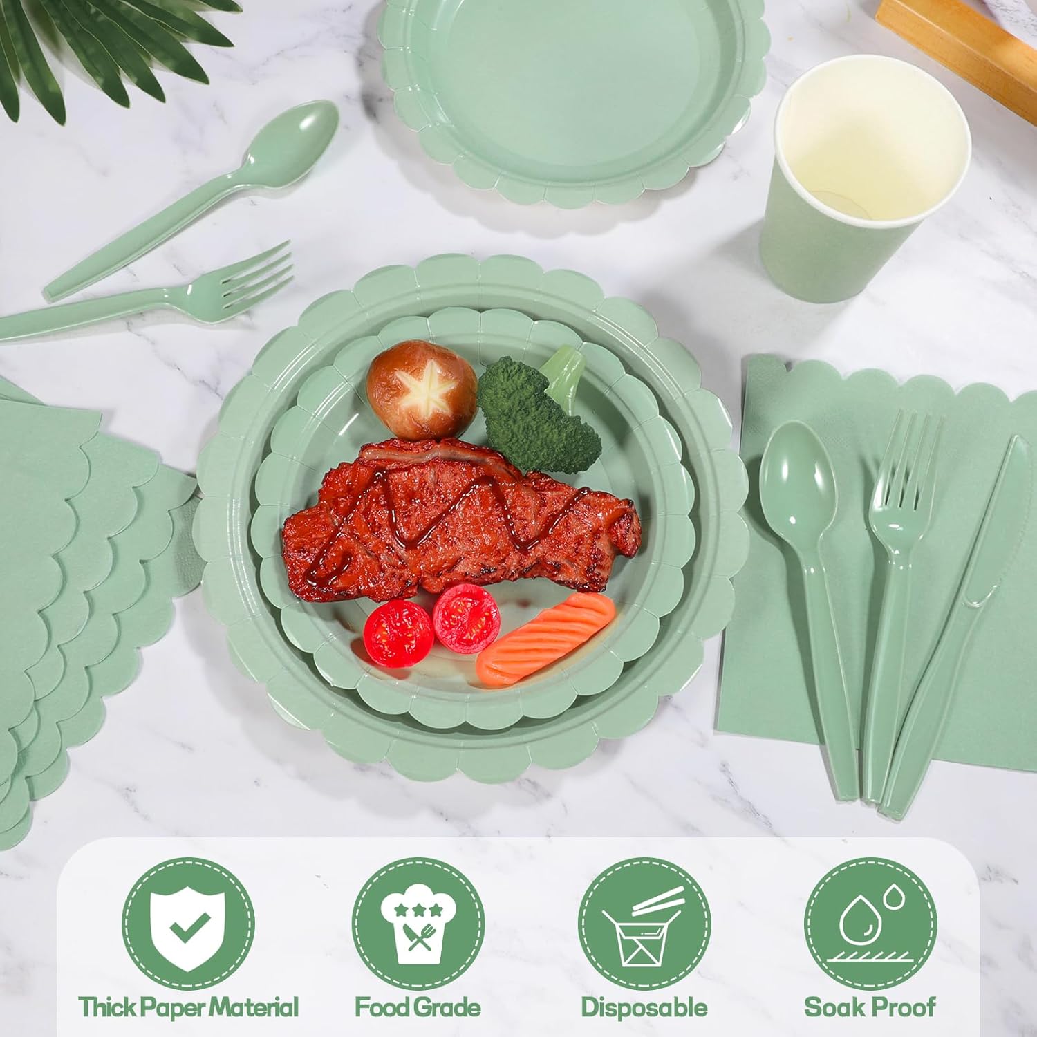 Thumbnail 2 de Xiangqu 175 Pcs Sage Green Party Set