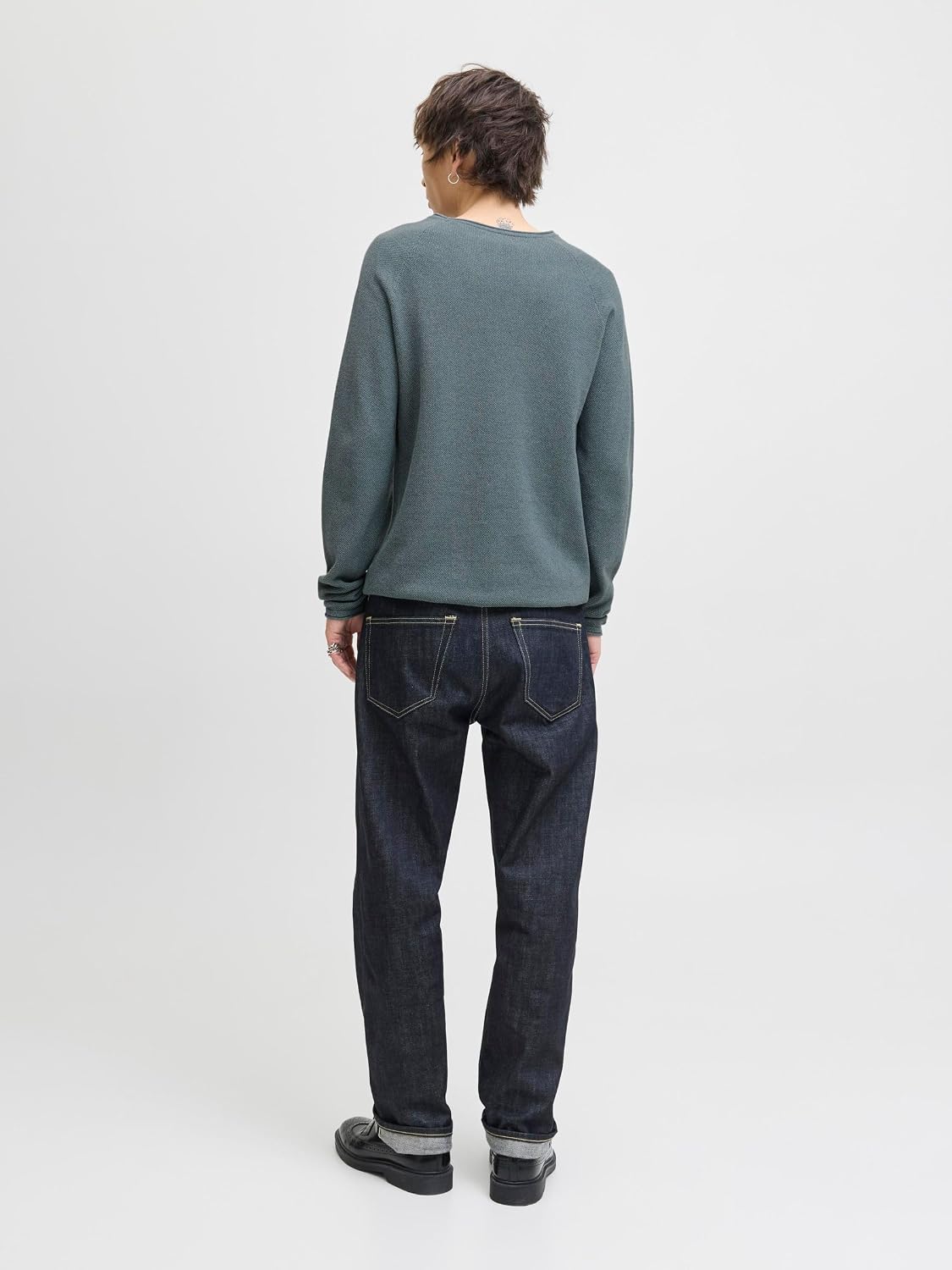Detalle de JACK & JONES JJEHILL Herren-Strickpullover mit Rundhalsausschnitt (Langarm) aus Baumwolle