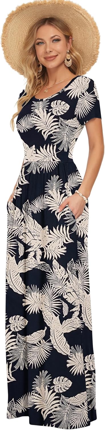 Thumbnail 3 de AUSELILY Damen Maxi-Kleid mit Taschen – sommerliches Casual-Design, Kurzarm