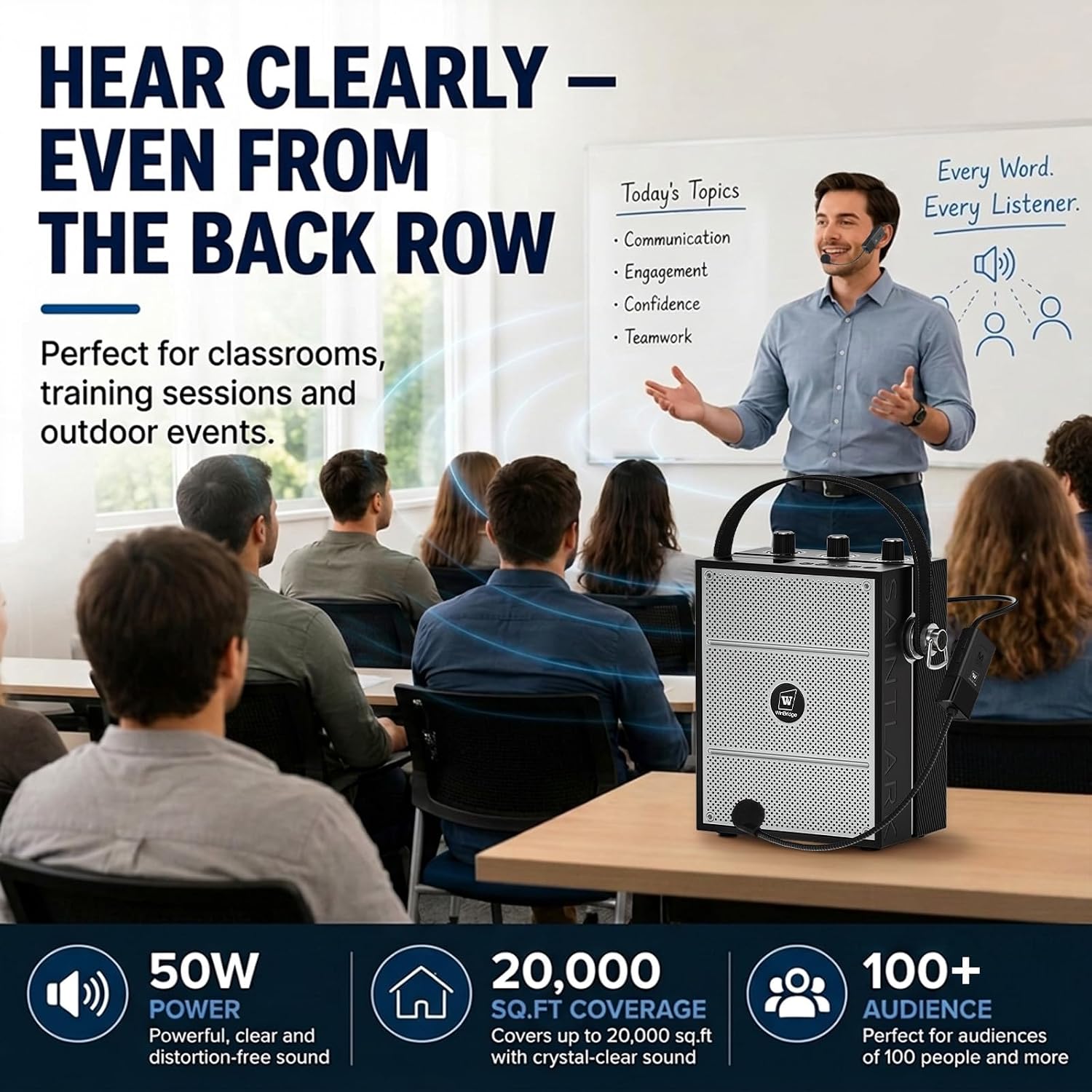 Detalle de HW HAOWORKS S98 Voice Amplifier, 50W Peak Portable PA with UHF Headset Mic