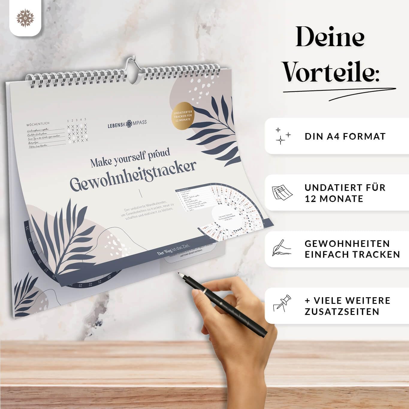 Detalle 2 de Lebenskompass Habit Tracker 12 Monate Gewohnheitstracker đź“…