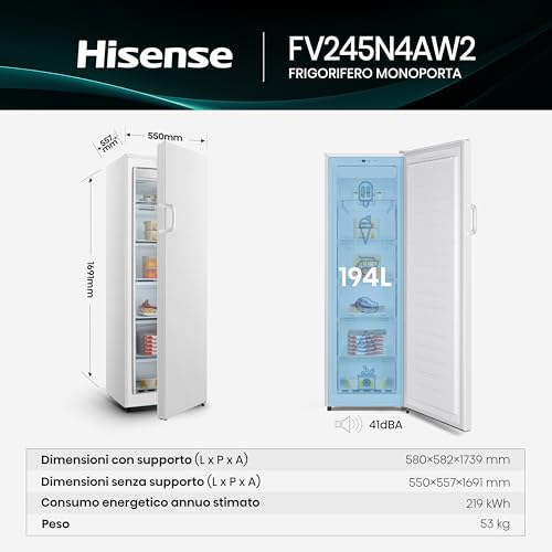 Detalle de FV245N4AW2 Freezer verticale Hisense: 194 L, Total No Frost, bianco, porte reversibili