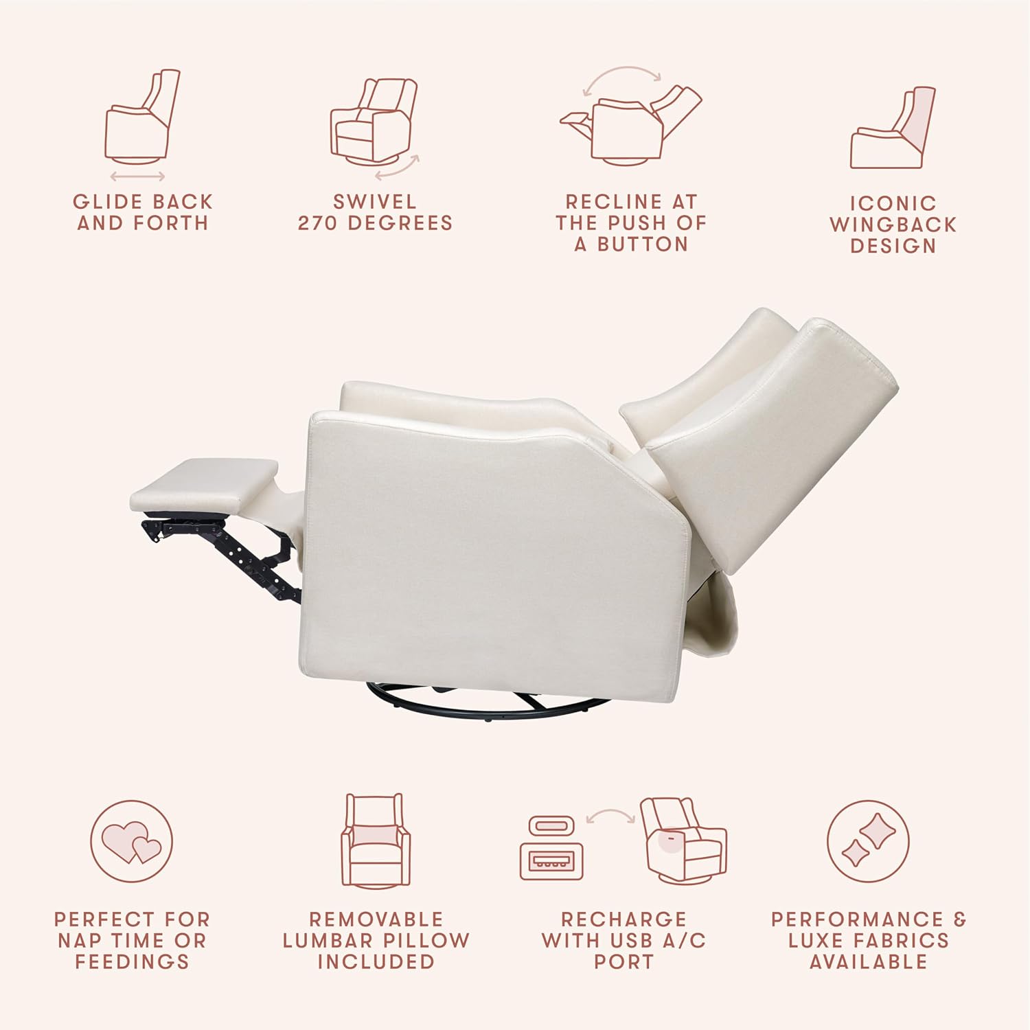 Thumbnail 6 de Babyletto Kiwi M11288PCMEW Electric Recliner Glider, Cream Eco-Weave