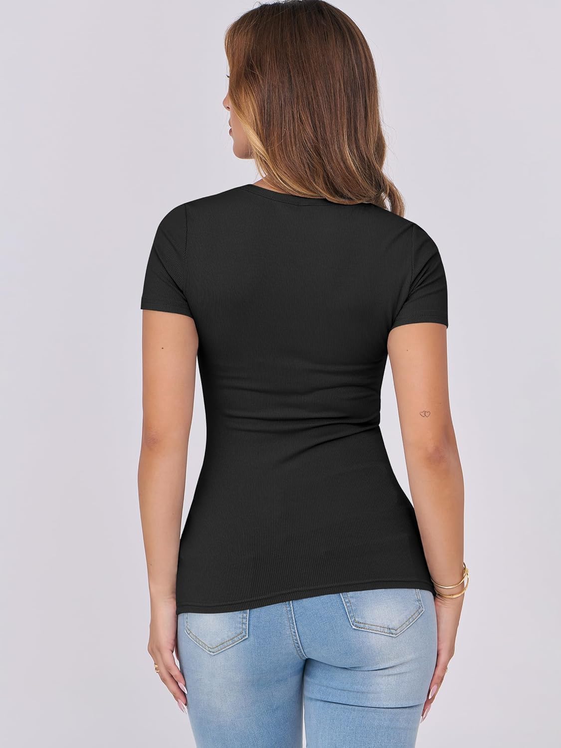Thumbnail 4 de DUOEASE Damen T-Shirt Slim Fit – Rundhals, Sommer-Oberteil aus Rippen-Viscose-Mischung