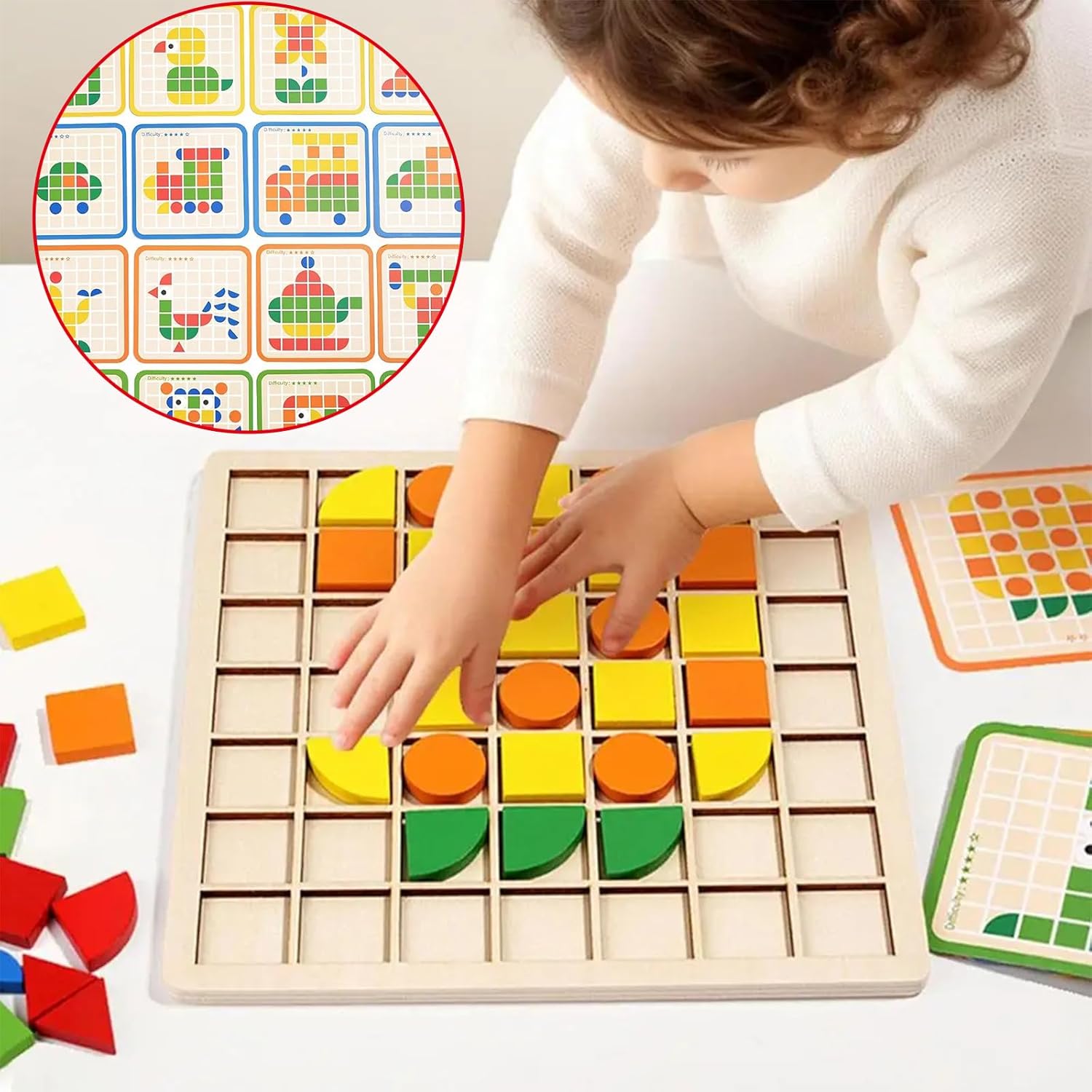 Detalle de Jastown 120pcs Creative Mosaic Puzzle — Wooden Pattern Blocks Set for Early Learning
