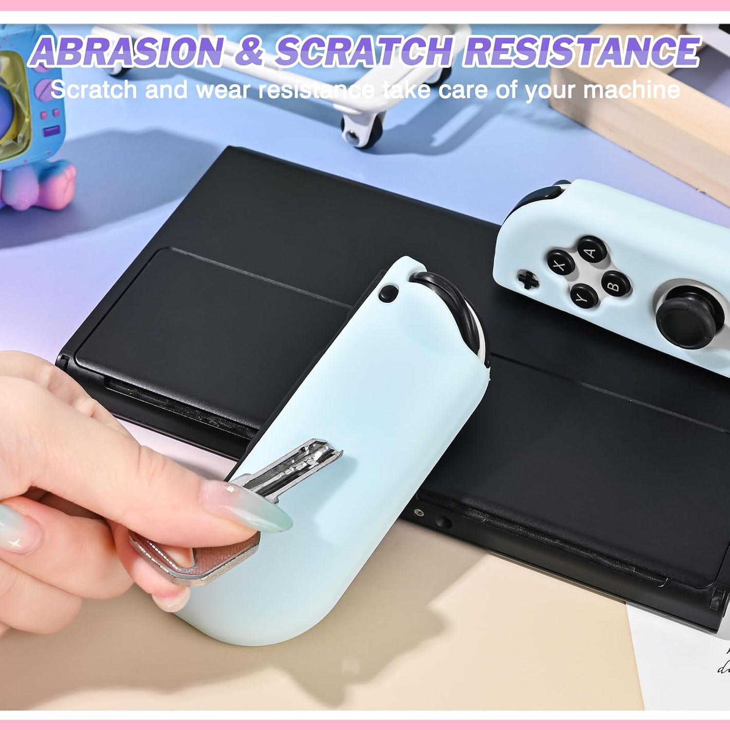 Detalle de DLseego Protective Cover Case for Switch/OLED – Sky Blue Soft Silicone Handle