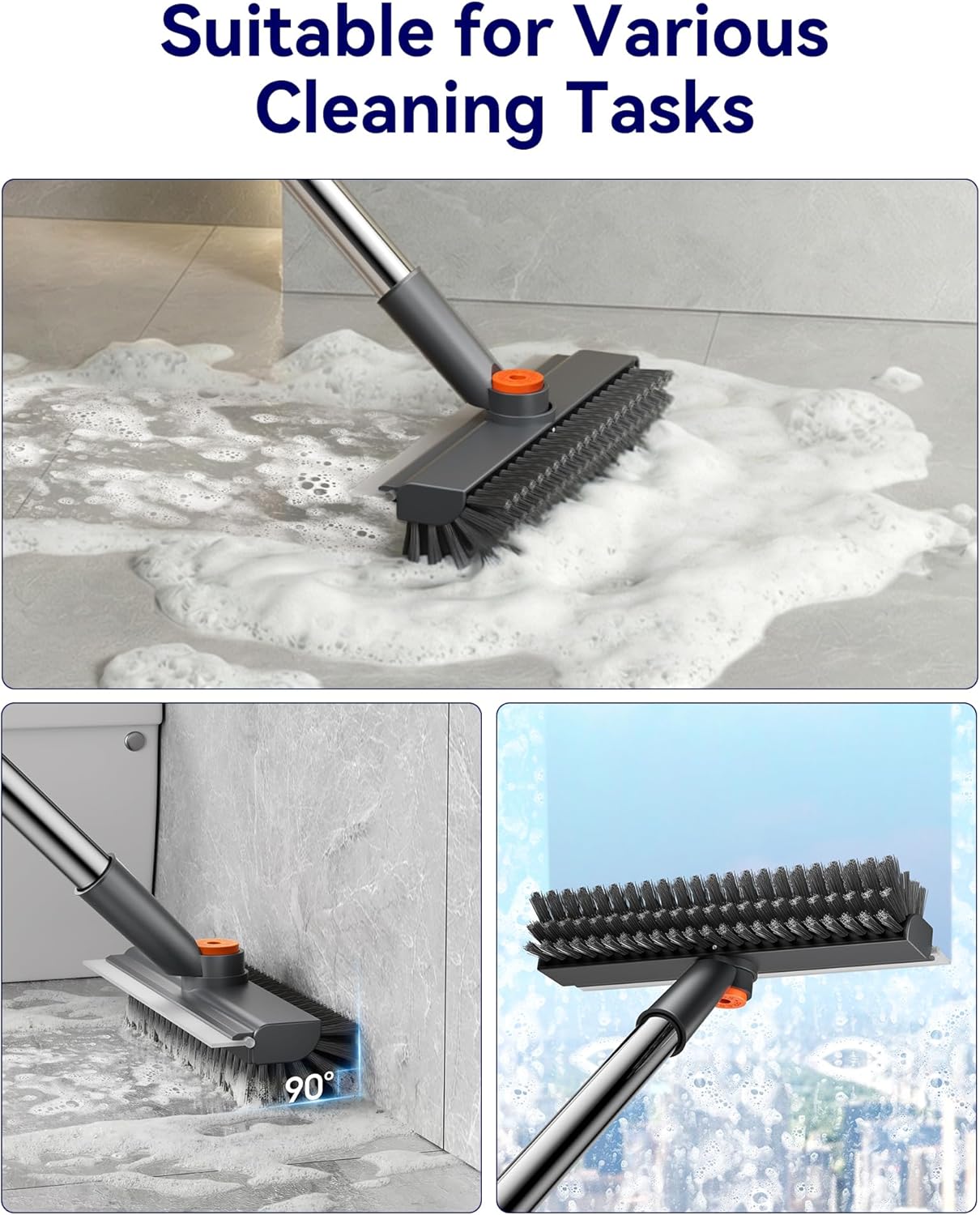 Thumbnail 2 de HelpX Small Floor Scrub Brush with Adjustable Long Handle — 3-in-1 Scrubber with Squeegee and Tweezer