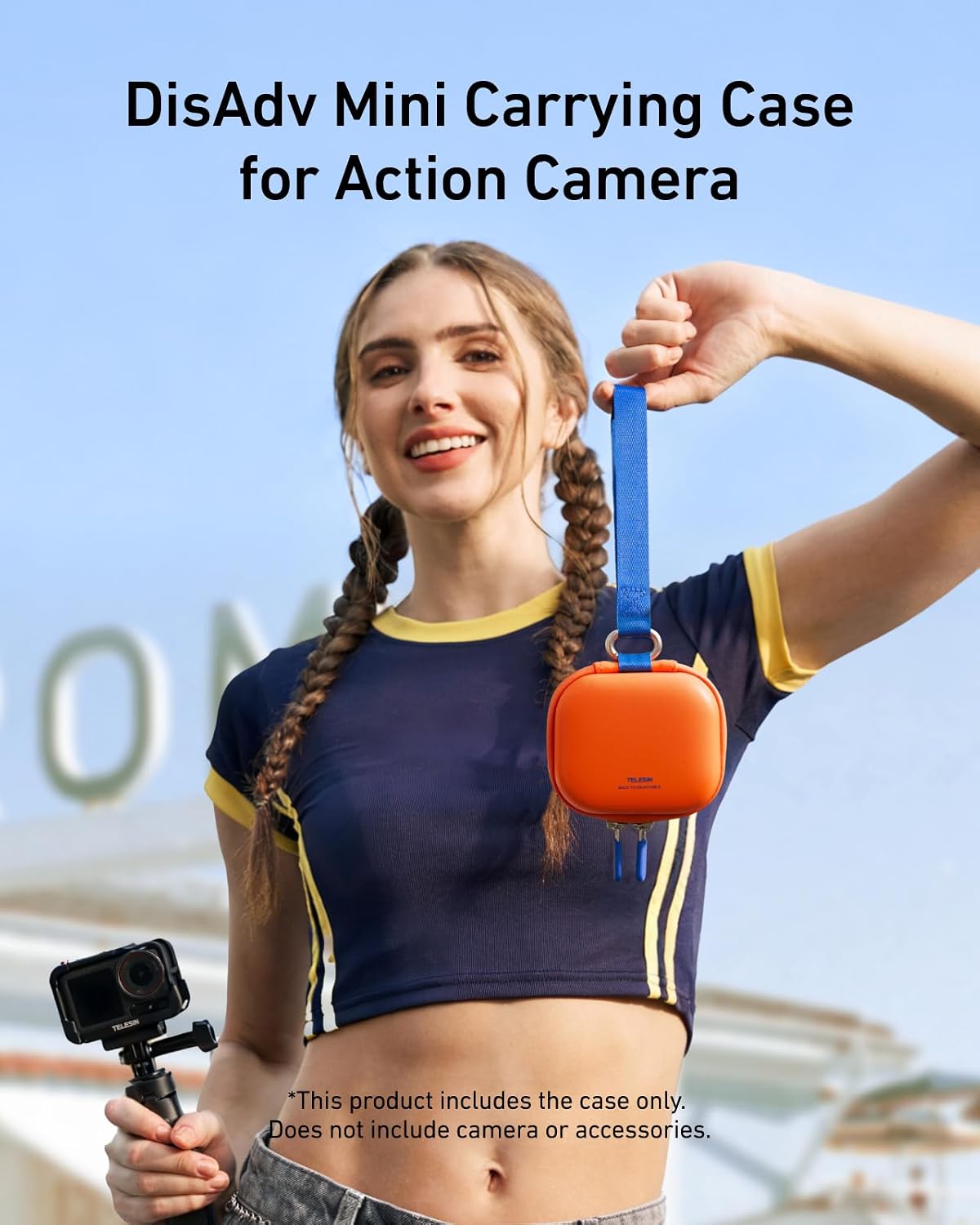 Detalle 2 de TELESIN Portable Mini Carrying Case for GoPro Hero, Ace Pro & DJI OSMO/360 Cameras (Hard Shell, EVA & Strap) – Orange