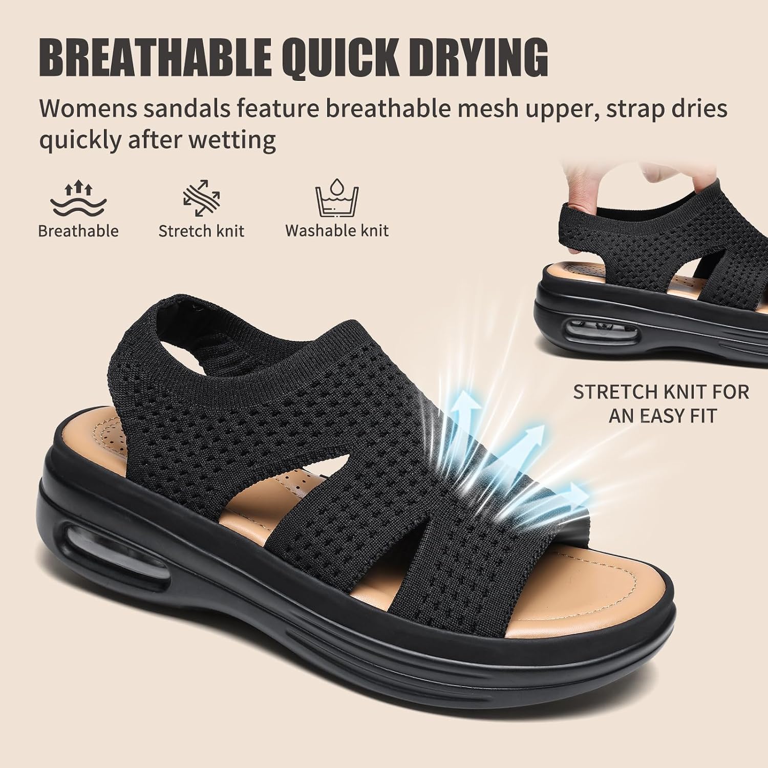 Detalle 2 de Hanani Women Walking Sandals with Air Cushion Heel Support and Elastic Slingback
